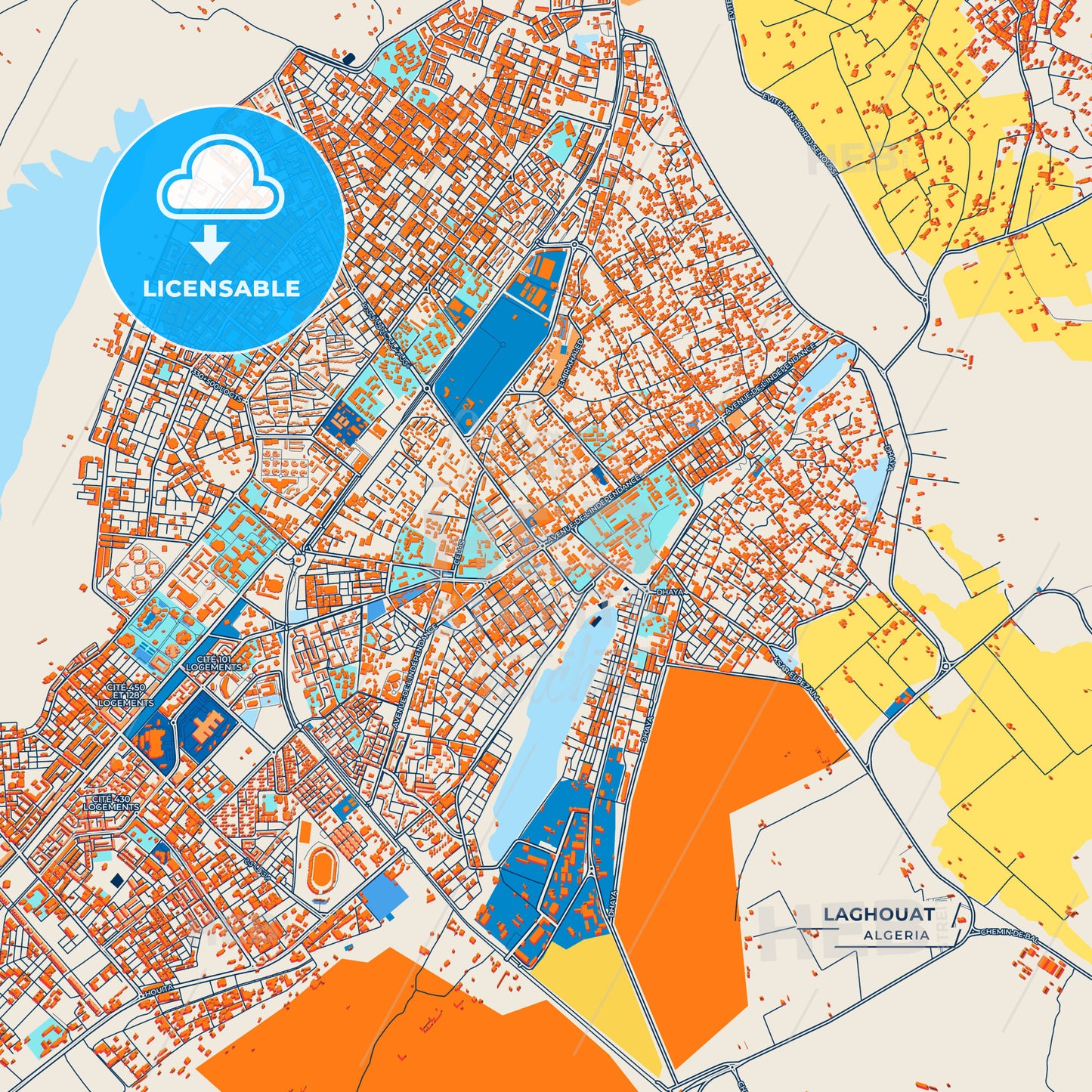 Canvas Print Template of Laghouat Street Map