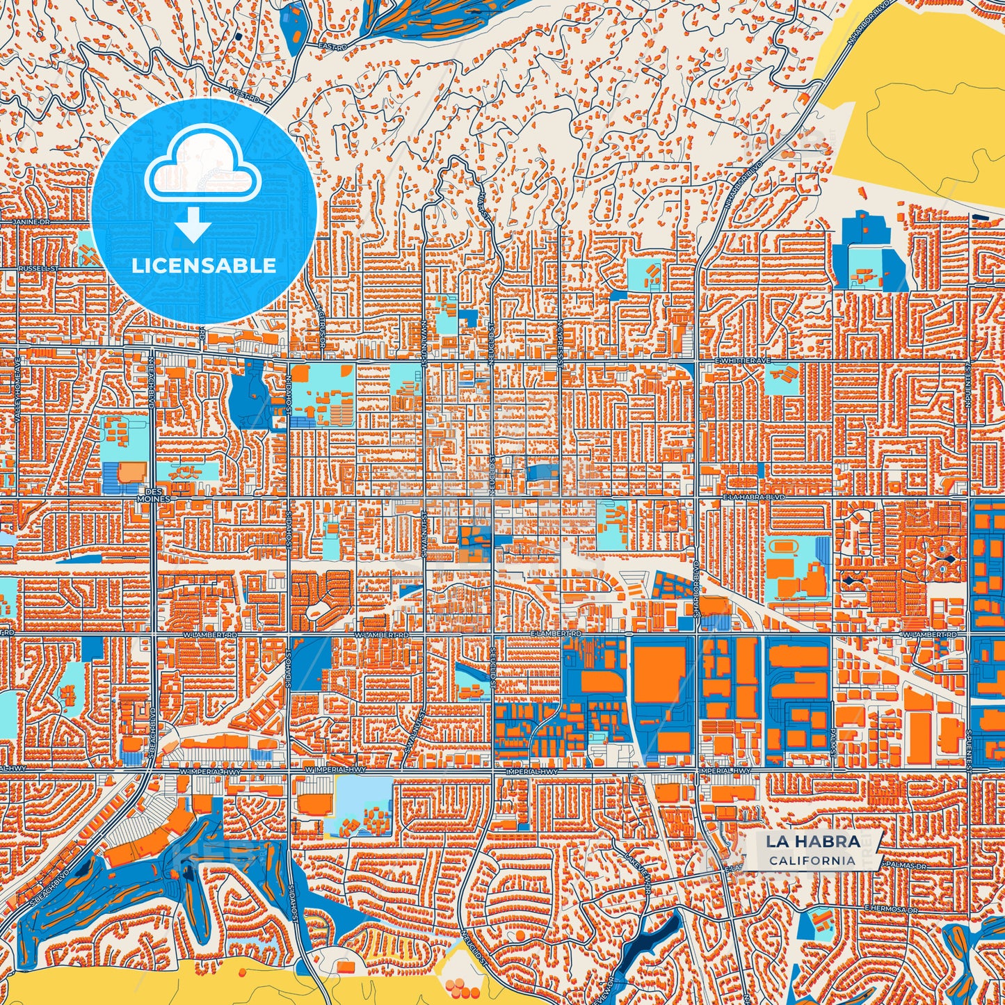 Canvas Print Template of La Habra Street Map