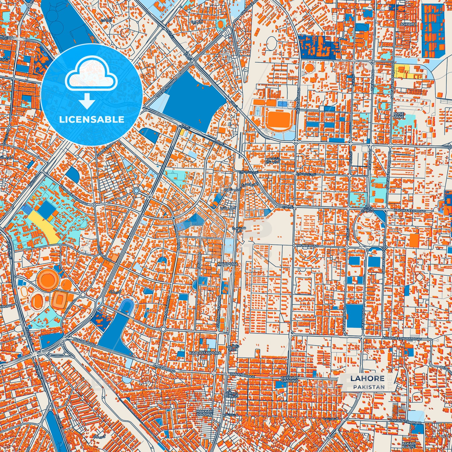 Canvas Print Template of Lahore Street Map