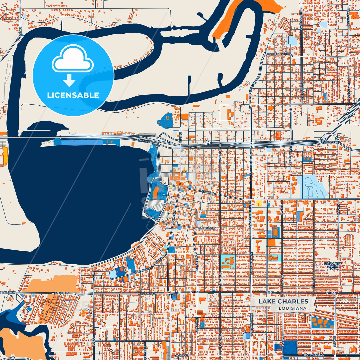 Canvas Print Template of Lake Charles Street Map