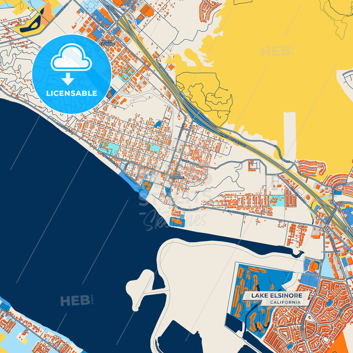 Canvas Print Template of Lake Elsinore Street Map