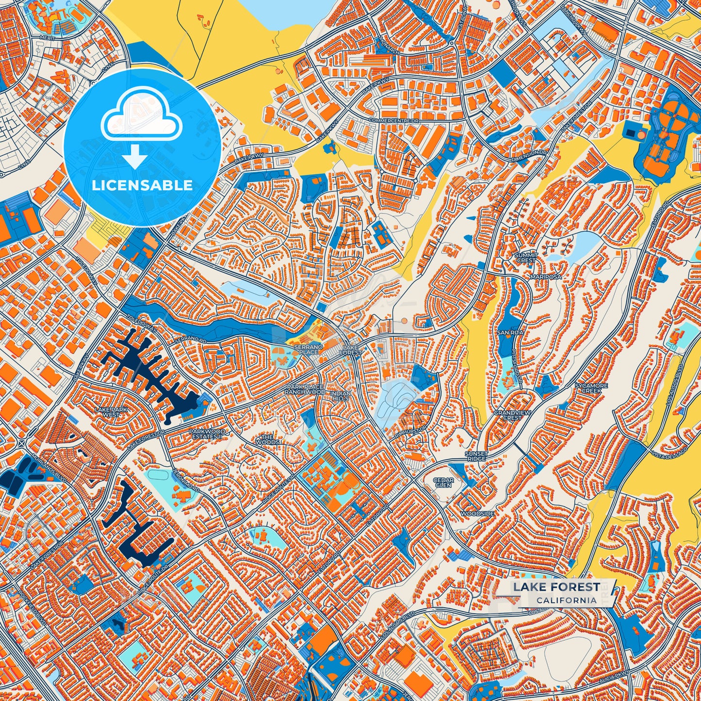 Canvas Print Template of Lake Forest Street Map