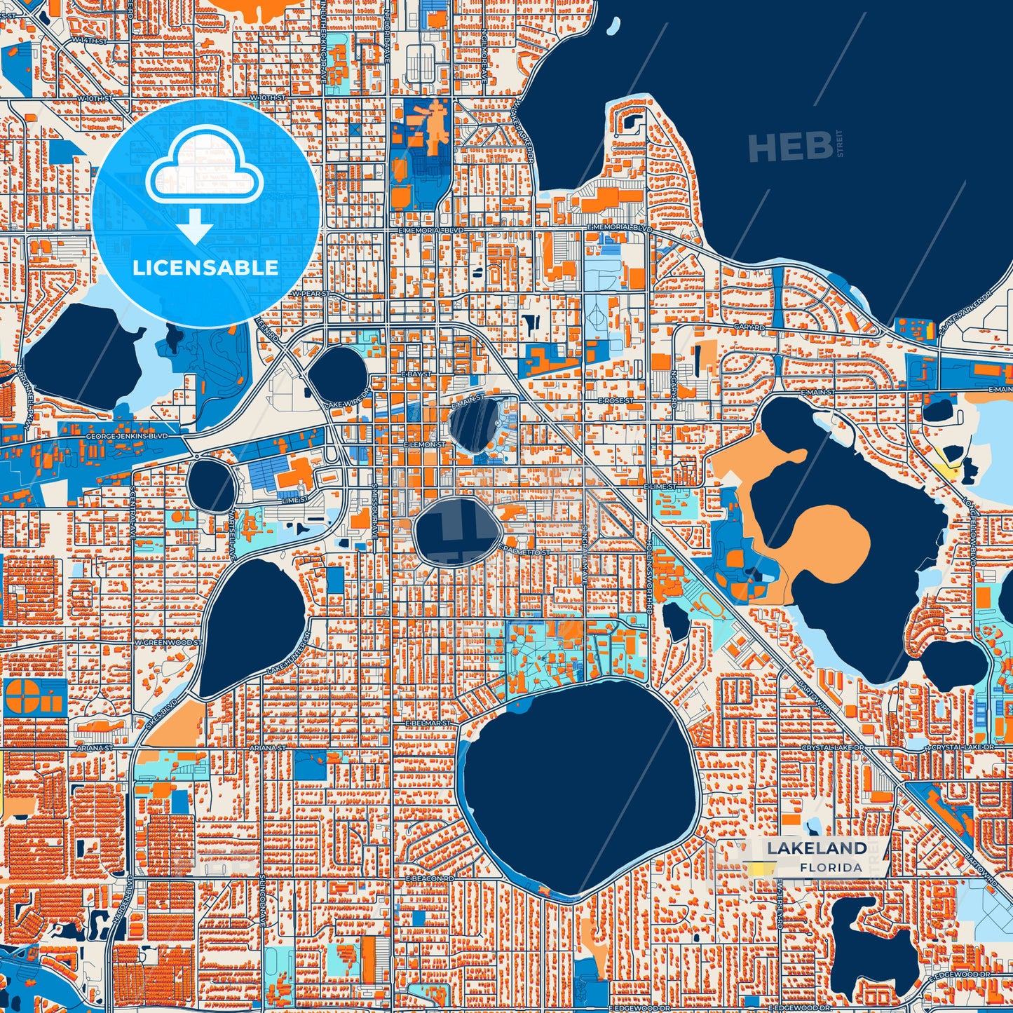 Canvas Print Template of Lakeland Street Map