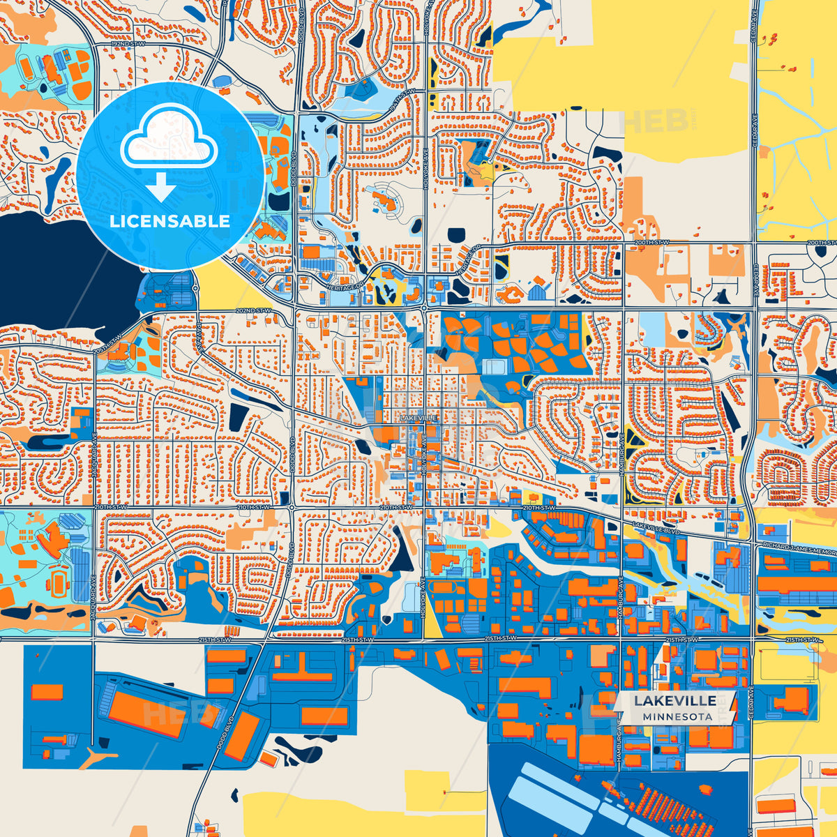 Canvas Print Template of Lakeville Street Map