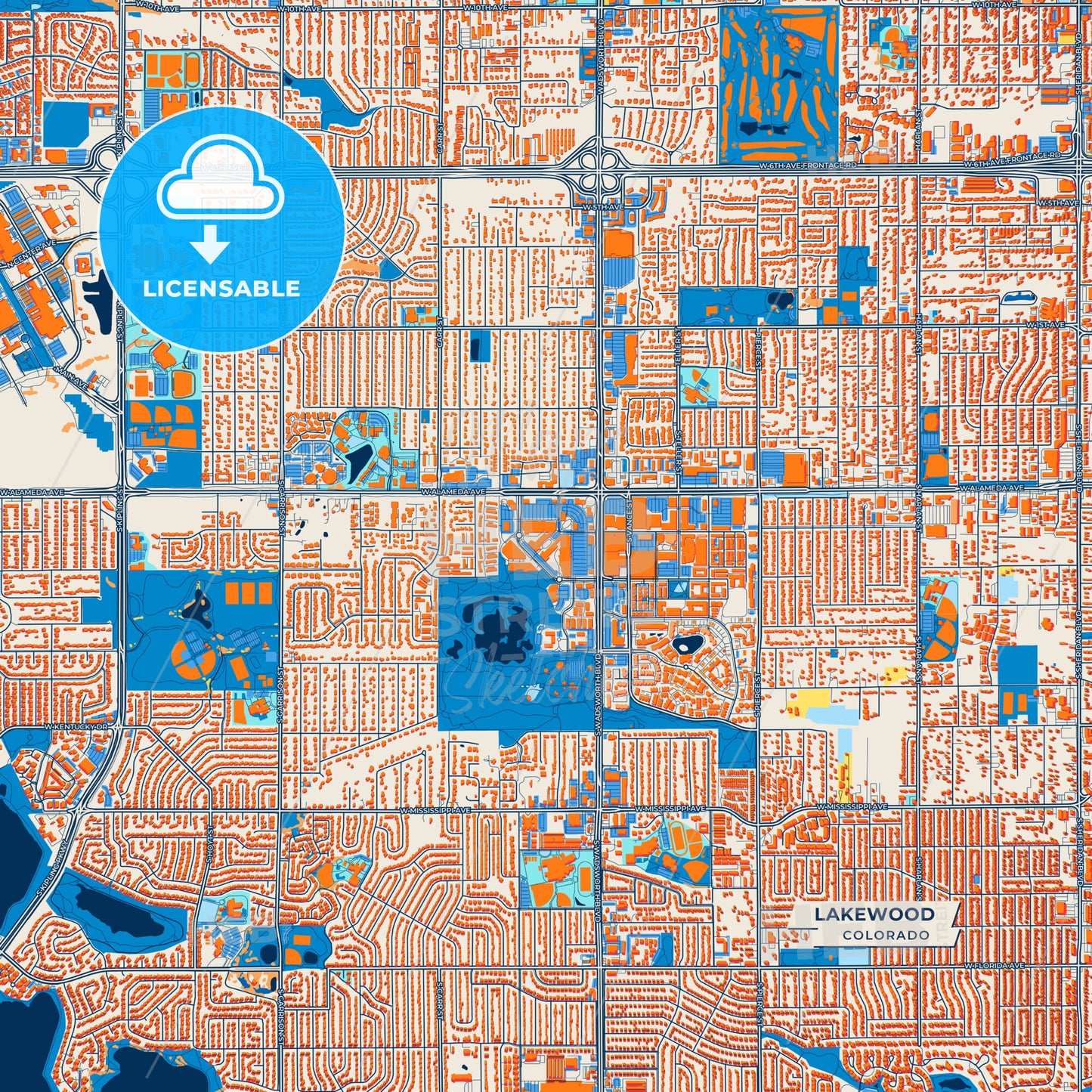 Canvas Print Template of Lakewood Street Map