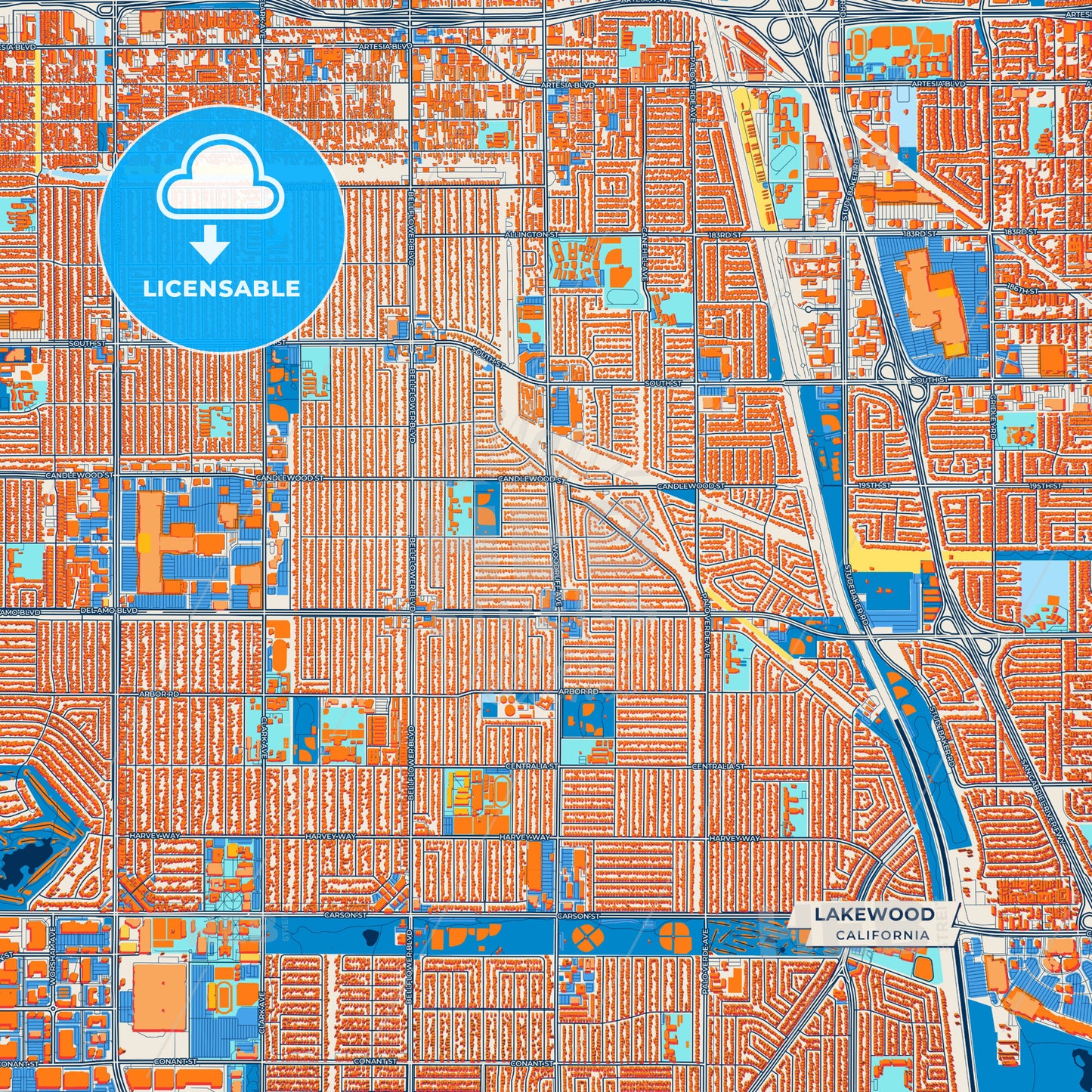Canvas Print Template of Lakewood Street Map