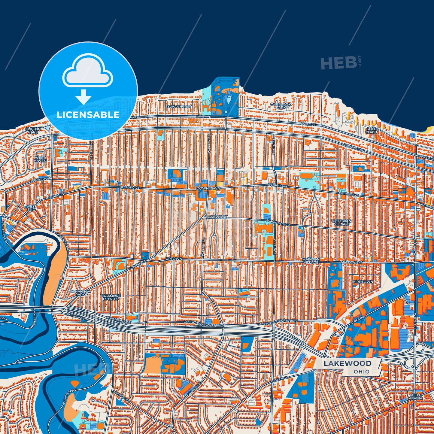 Canvas Print Template of Lakewood Street Map