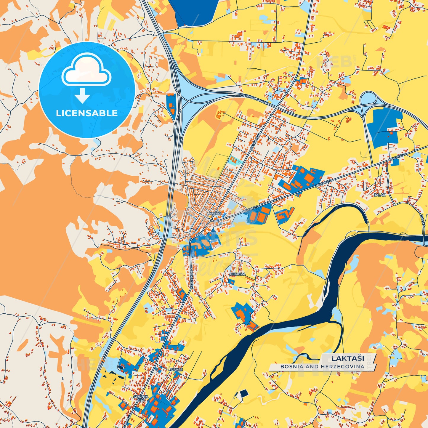 Canvas Print Template of Laktaši Street Map