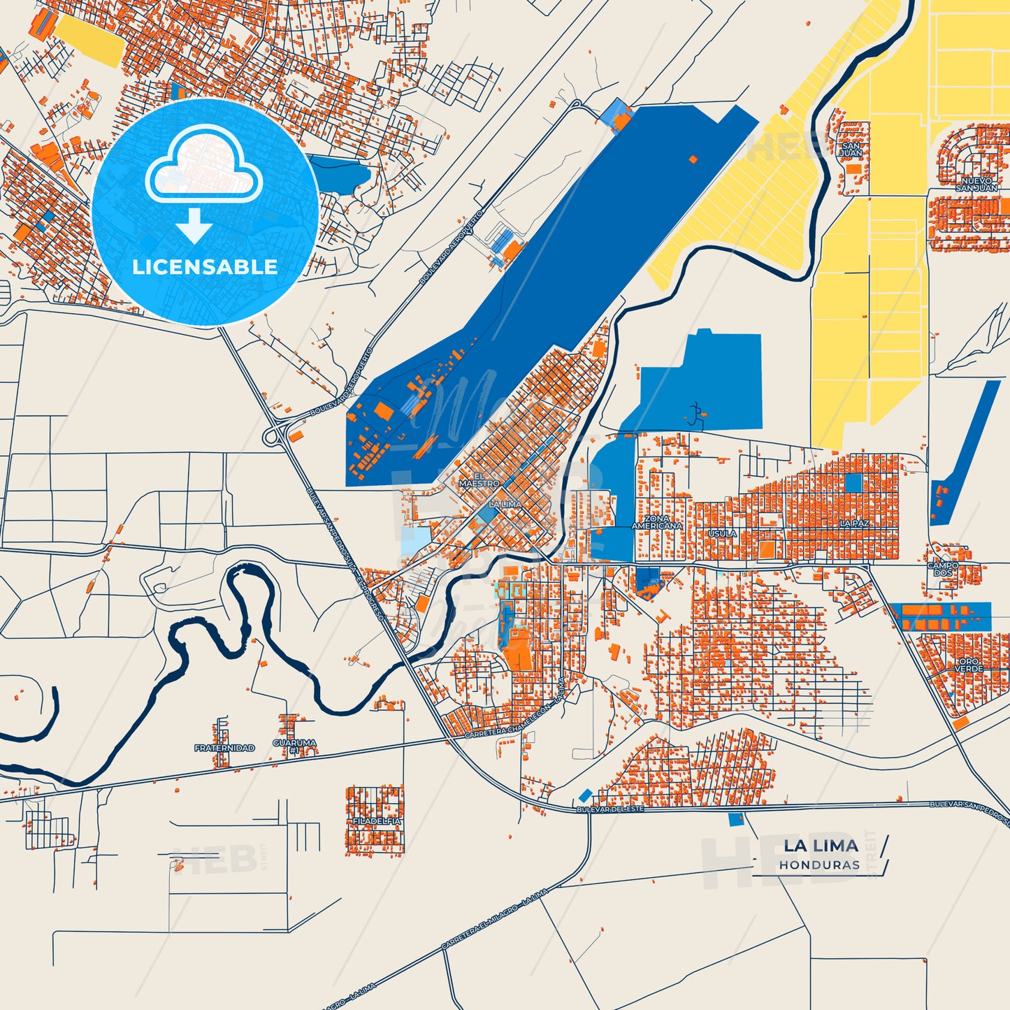 Canvas Print Template of La Lima Street Map