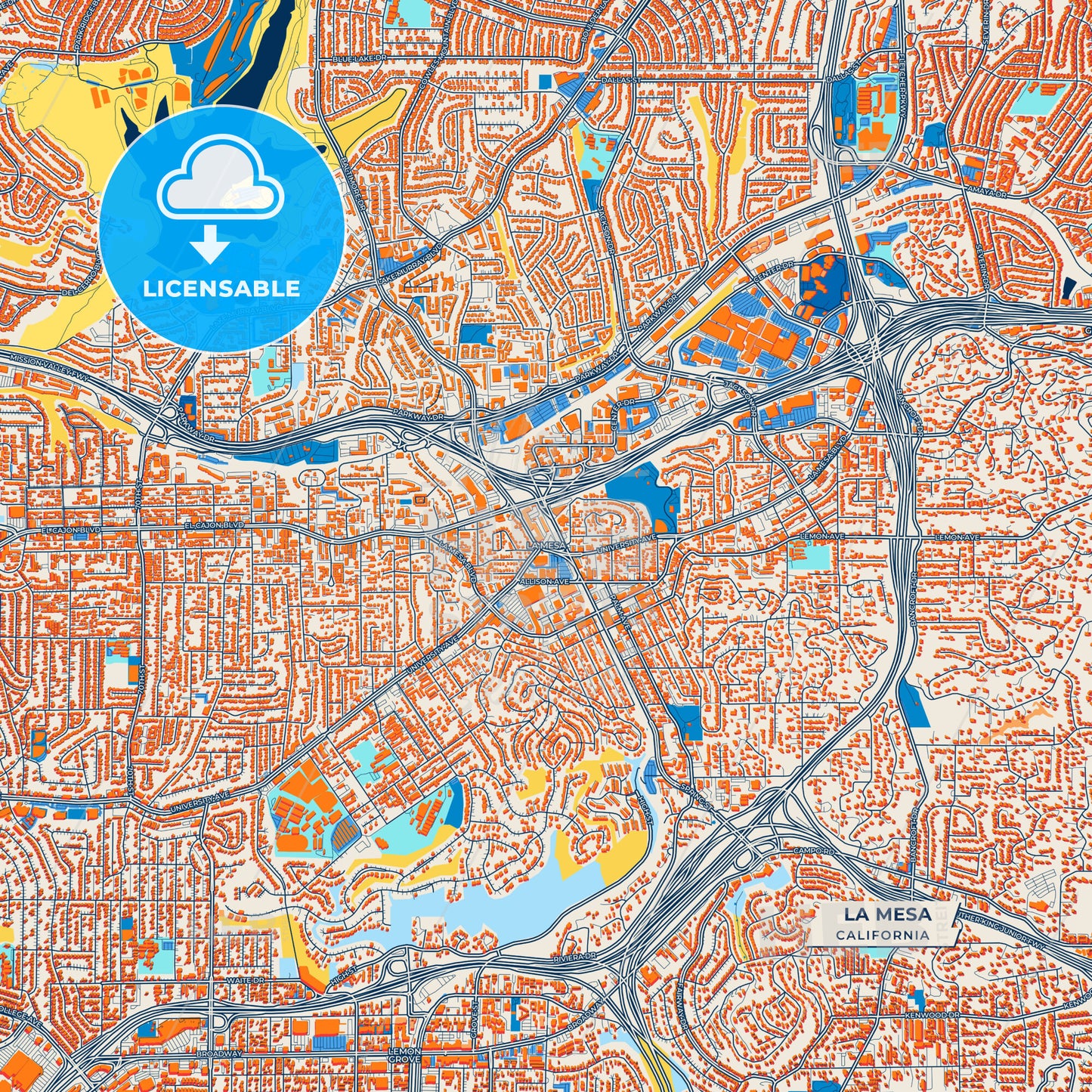 Canvas Print Template of La Mesa Street Map