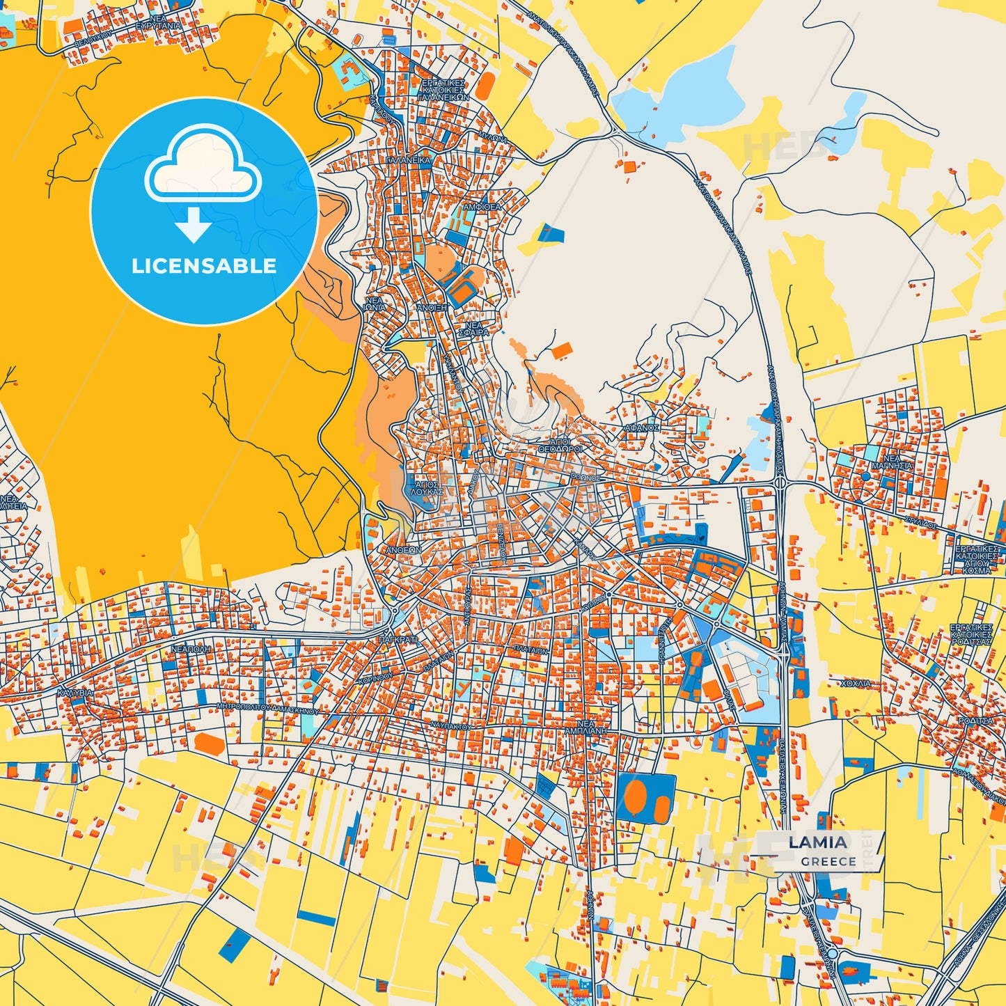 Canvas Print Template of Lamia Street Map