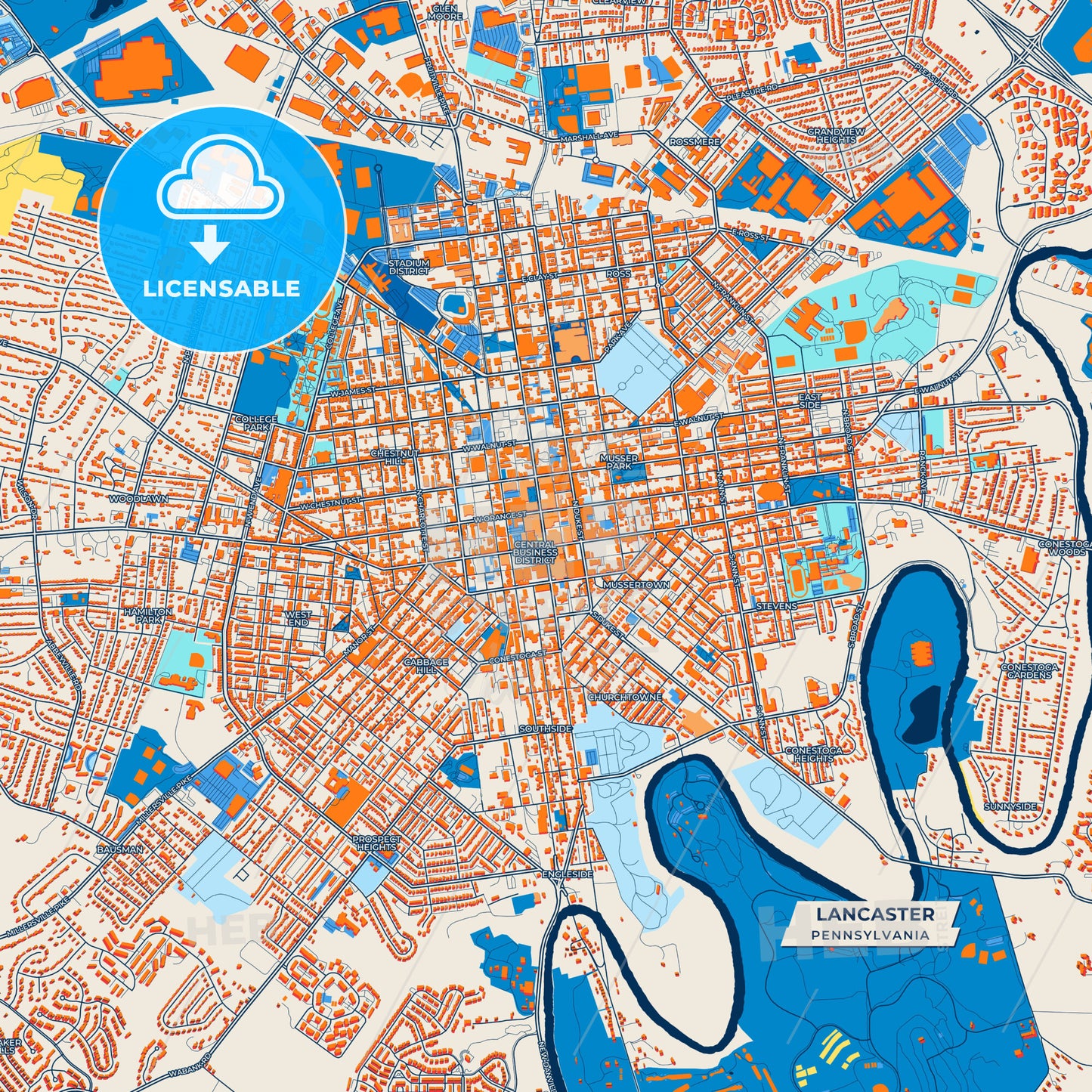 Canvas Print Template of Lancaster Street Map