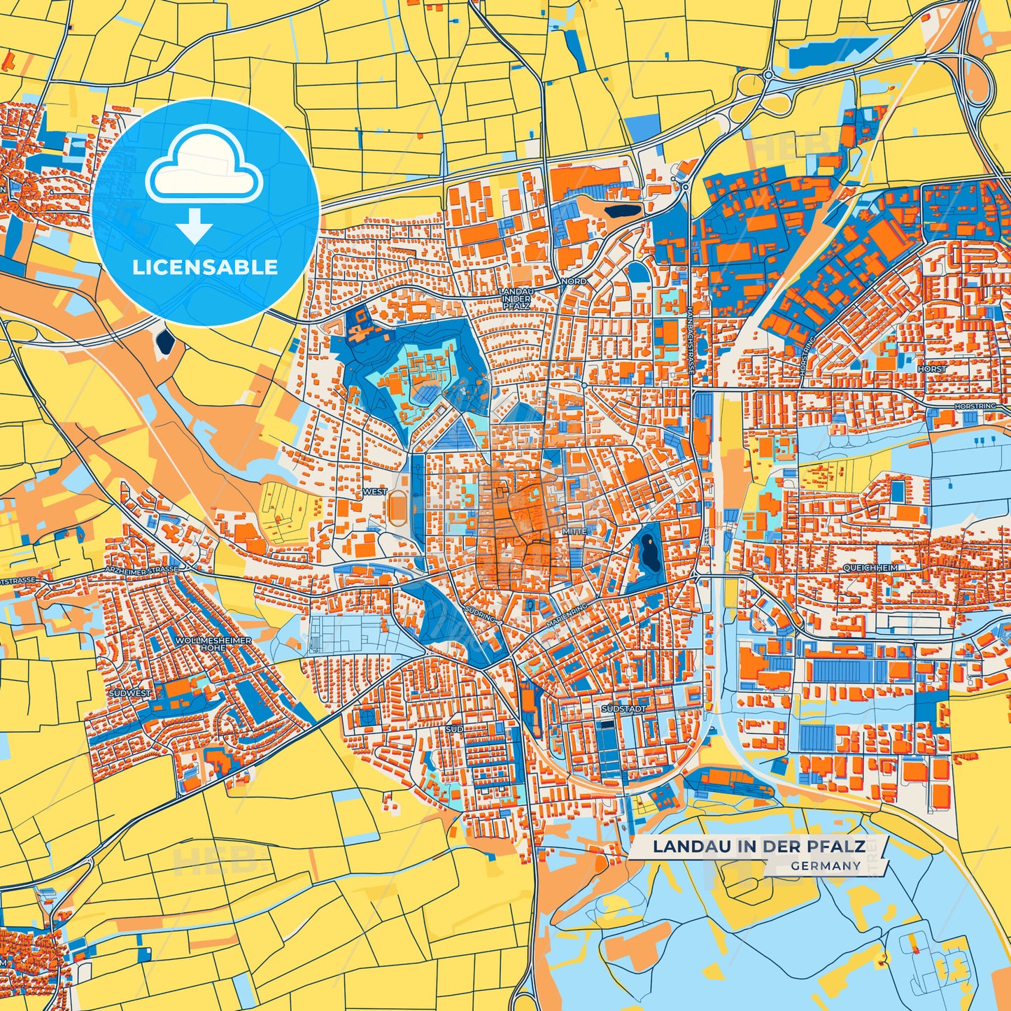 Canvas Print Template of Landau in der Pfalz Street Map