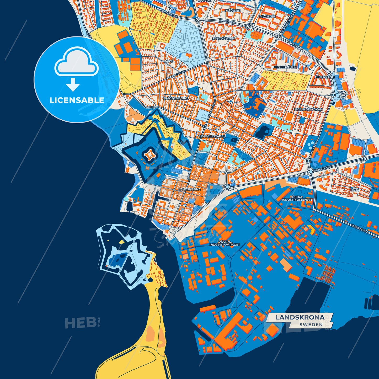 Canvas Print Template of Landskrona Street Map