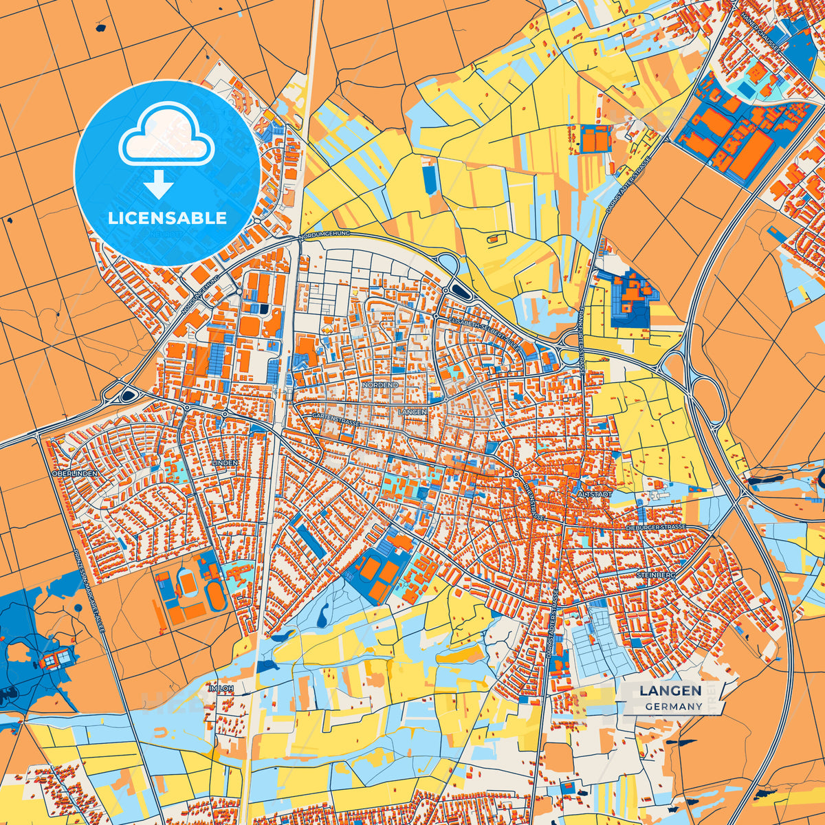 Canvas Print Template of Langen Street Map