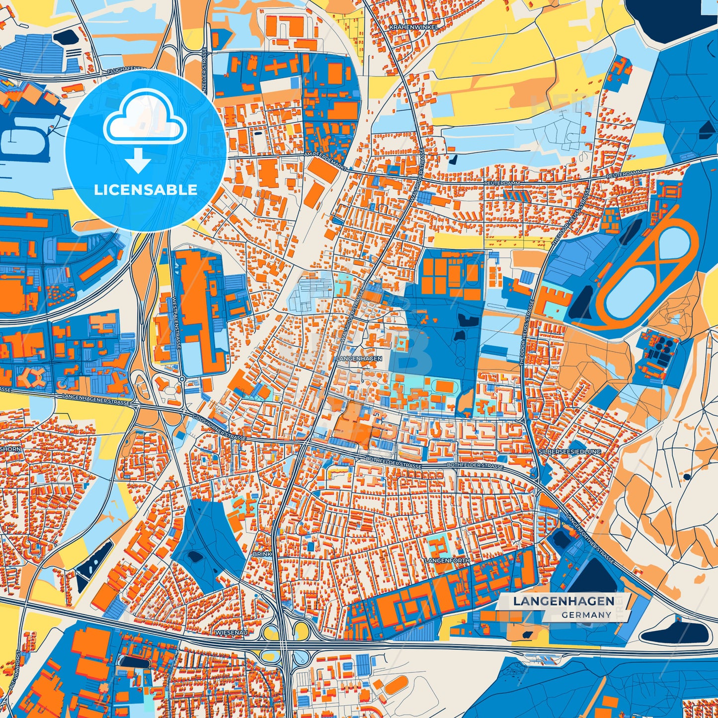 Canvas Print Template of Langenhagen Street Map
