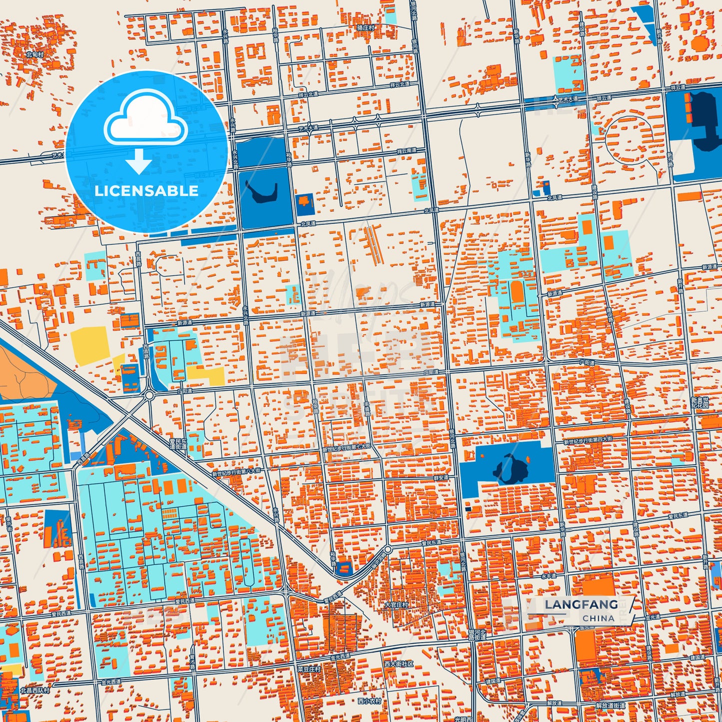 Canvas Print Template of Langfang Street Map