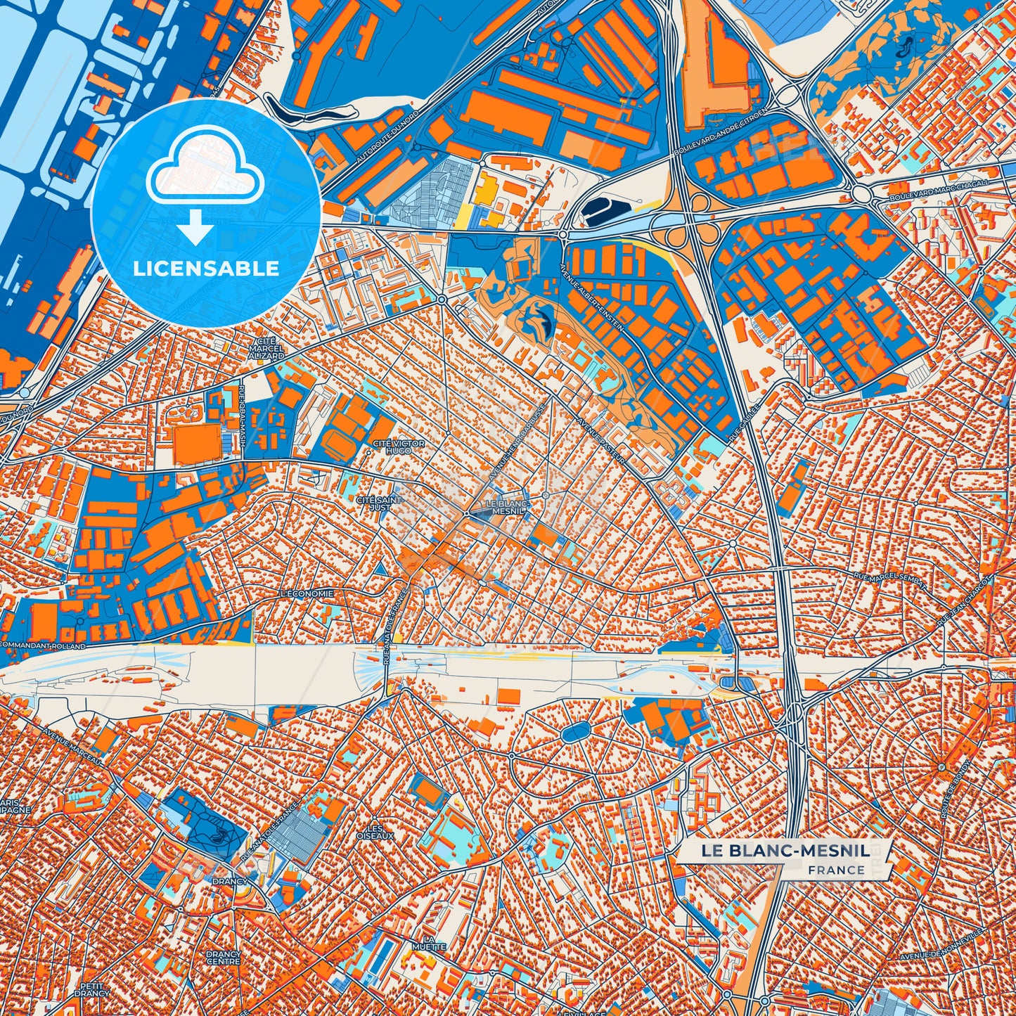 Canvas Print Template of Le Blanc-Mesnil Street Map