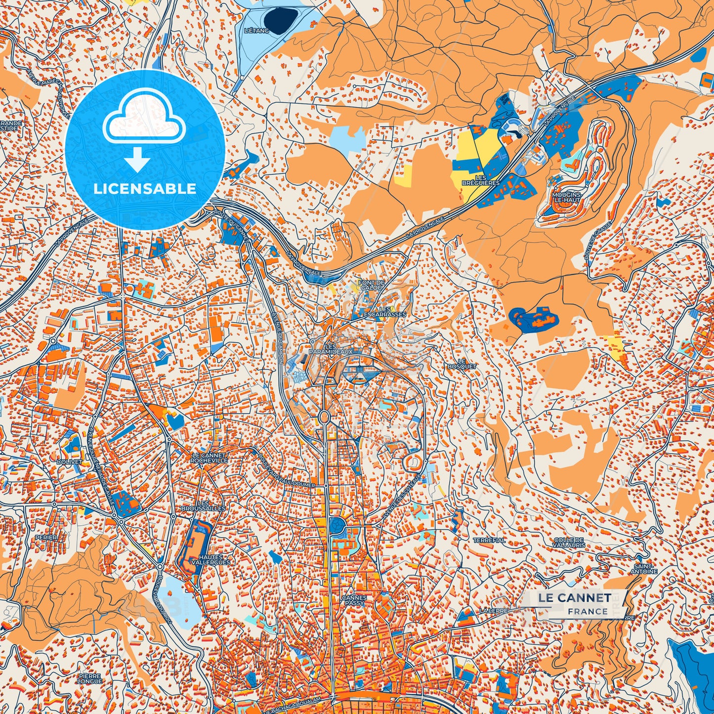 Canvas Print Template of Le Cannet Street Map