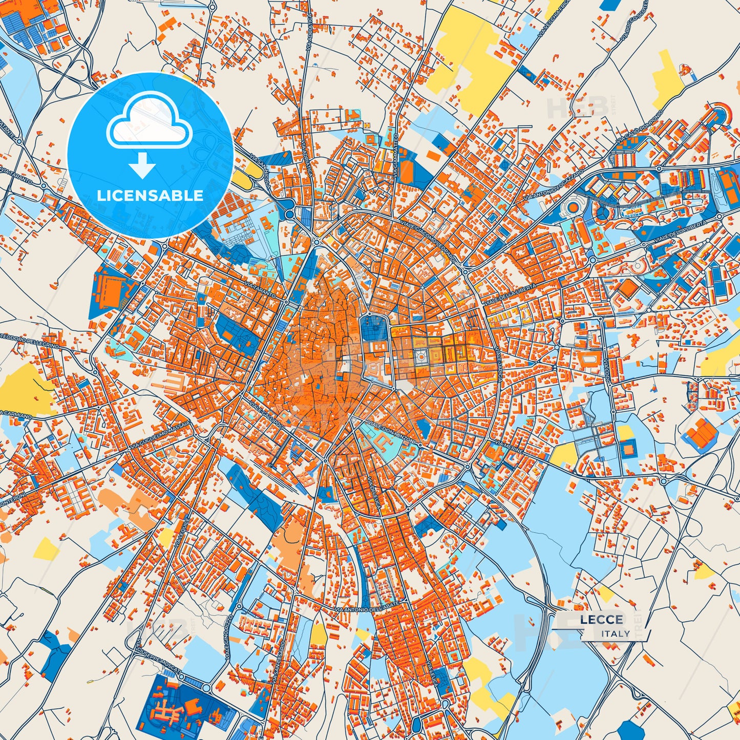 Canvas Print Template of Lecce Street Map