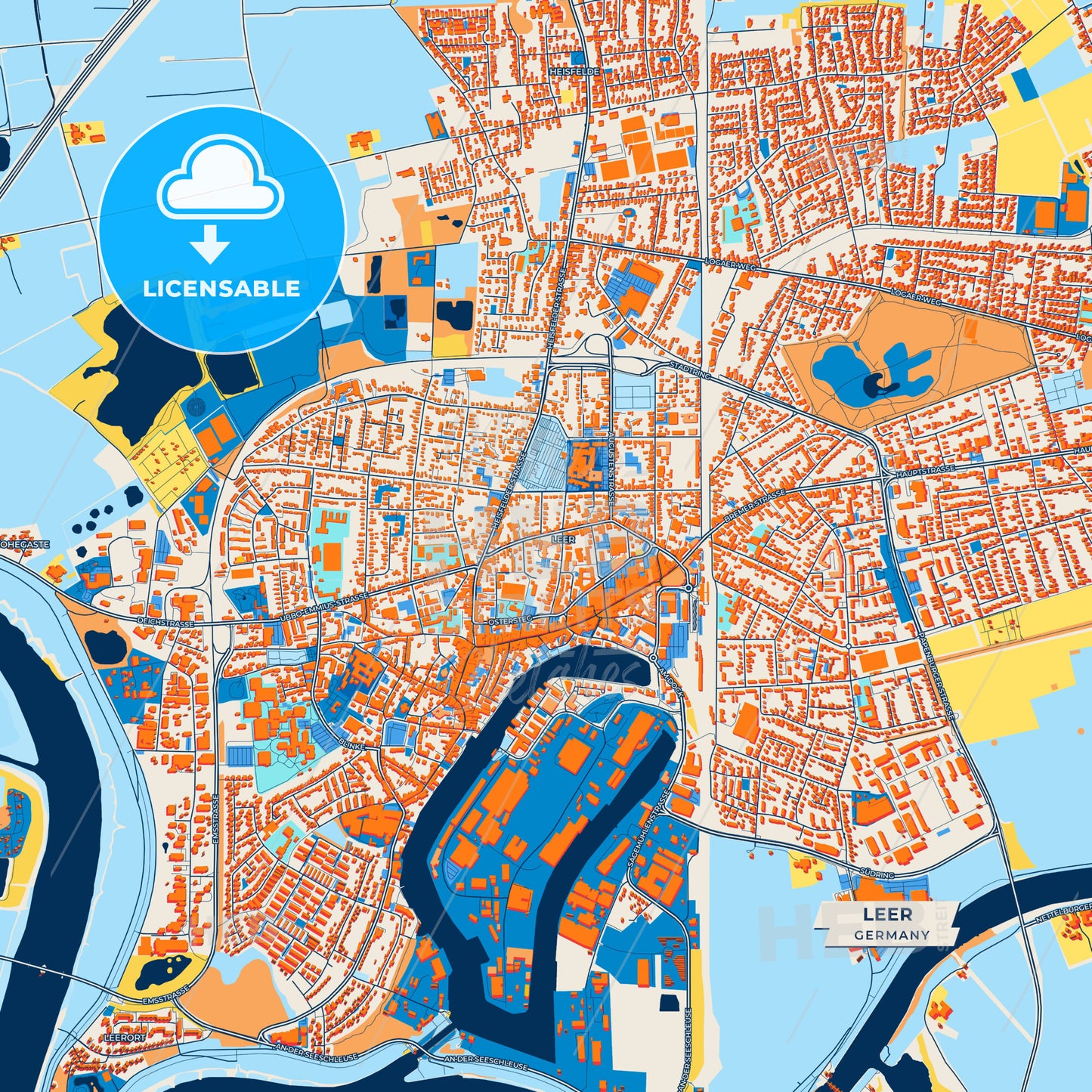 Canvas Print Template of Leer Street Map