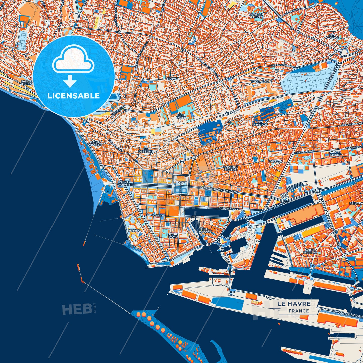Canvas Print Template of Le Havre Street Map