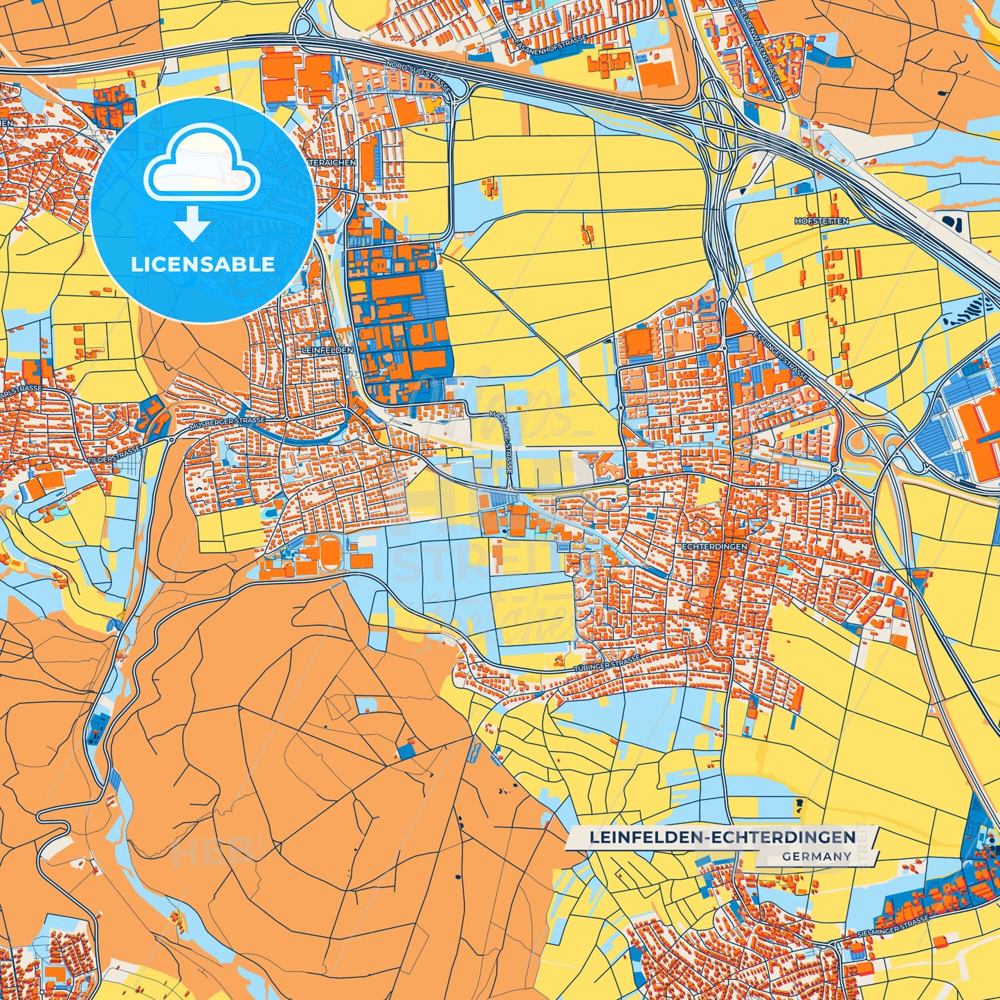Canvas Print Template of Leinfelden-Echterdingen Street Map