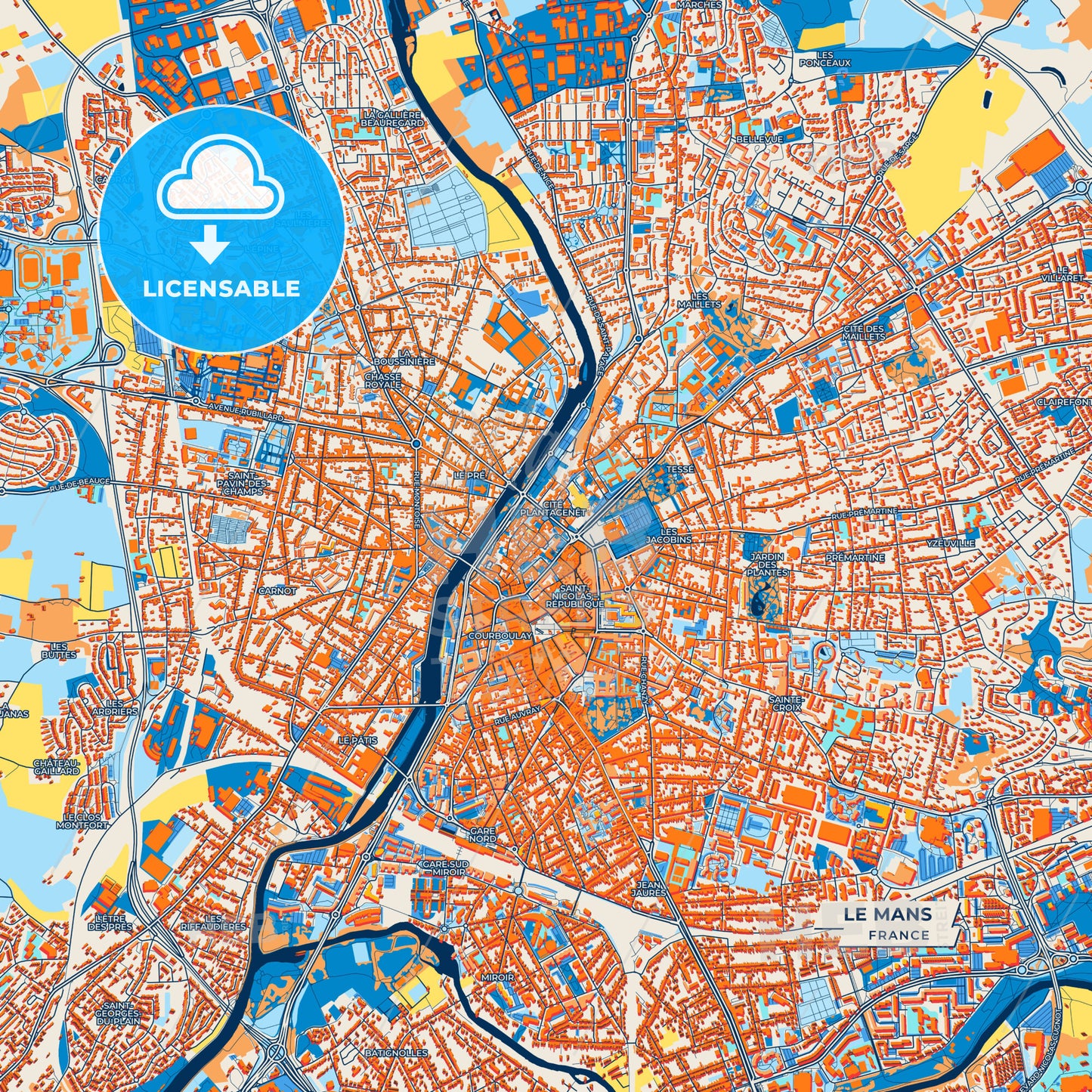 Canvas Print Template of Le Mans Street Map