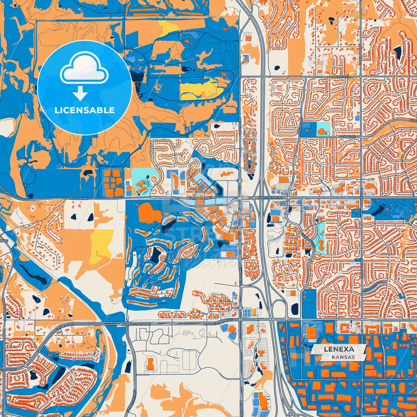 Canvas Print Template of Lenexa Street Map