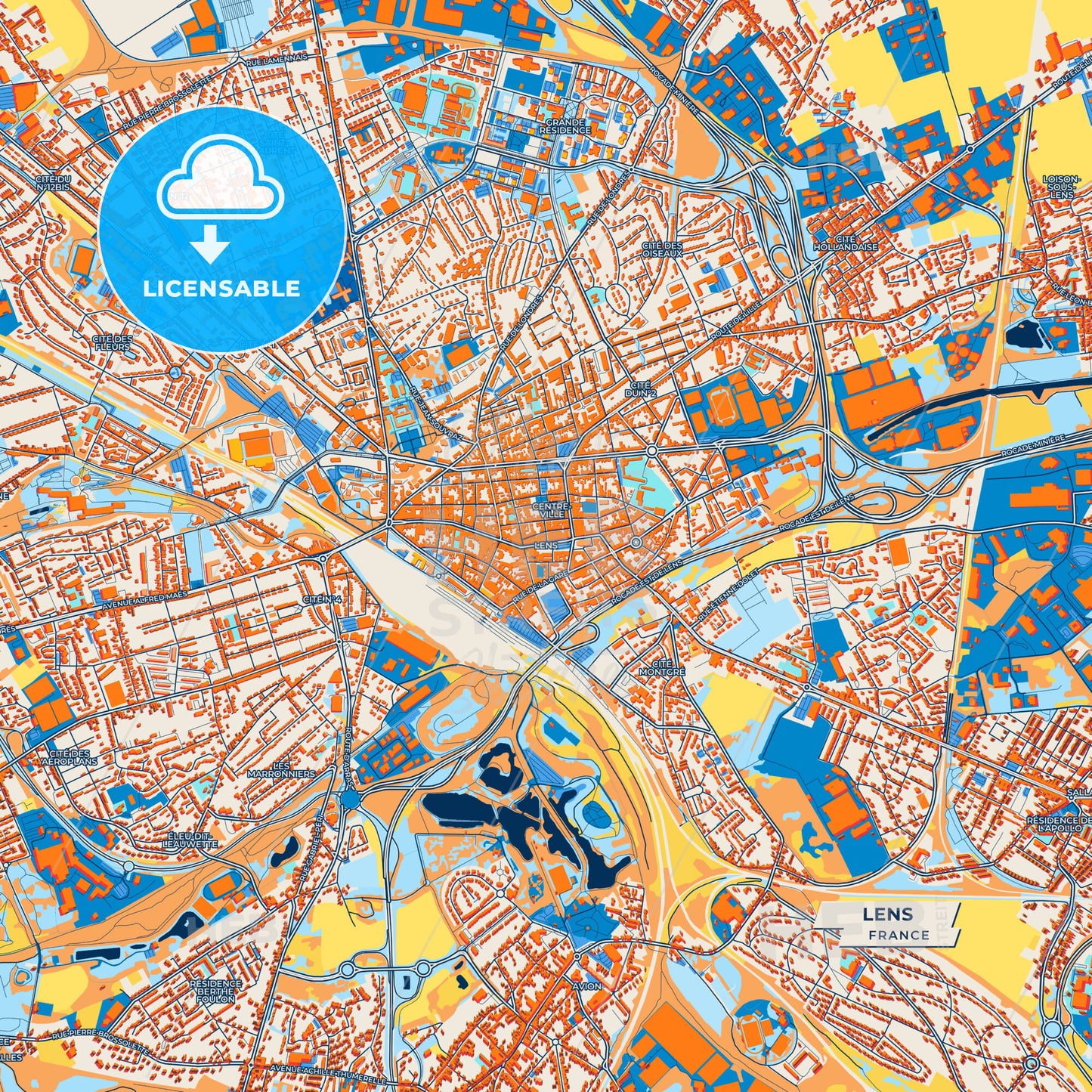 Canvas Print Template of Lens Street Map