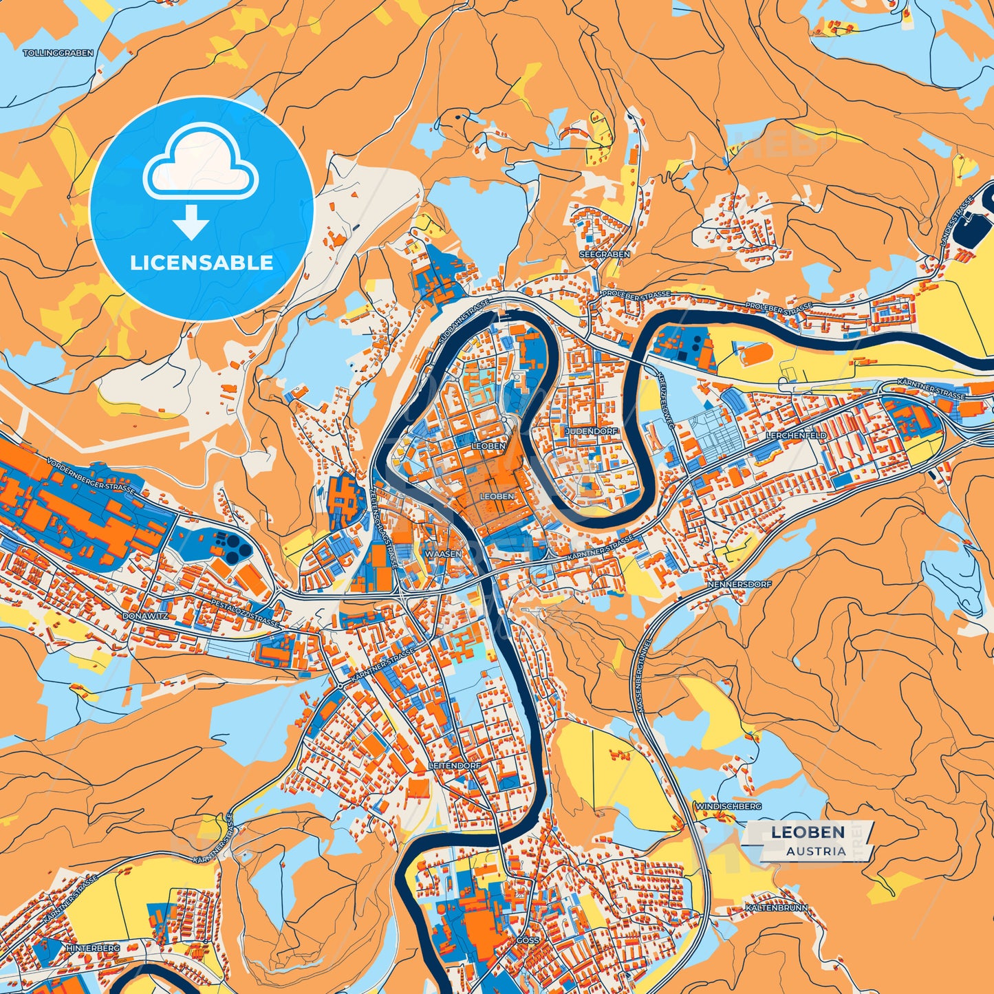 Canvas Print Template of Leoben Street Map