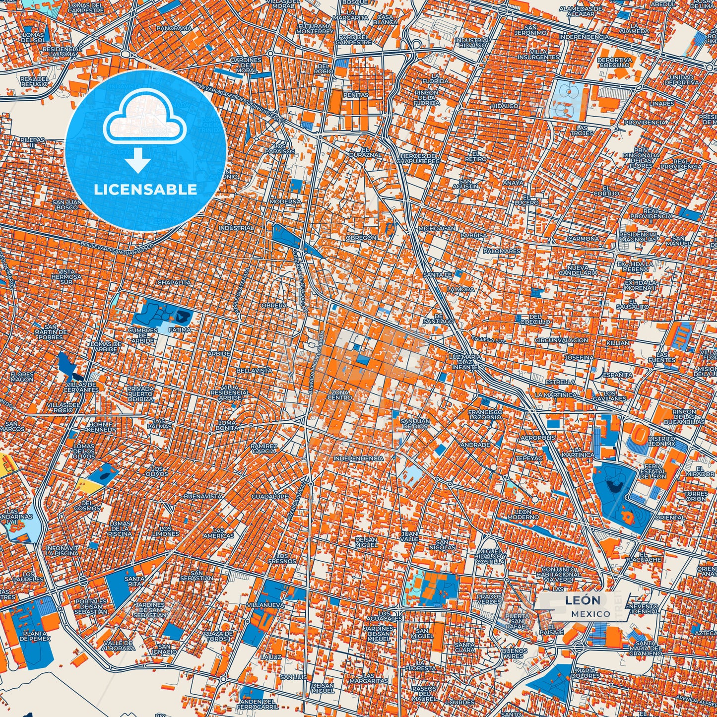 Canvas Print Template of León Street Map