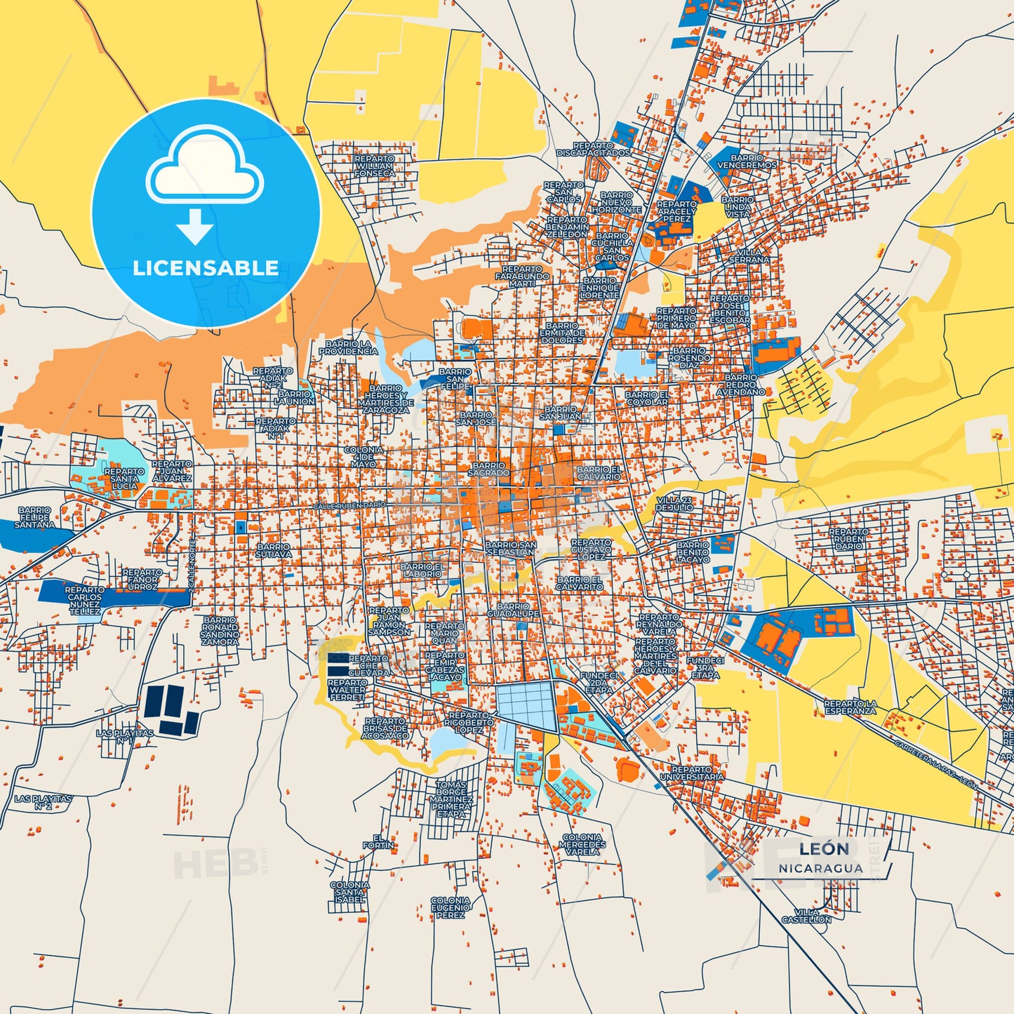 Canvas Print Template of León Street Map