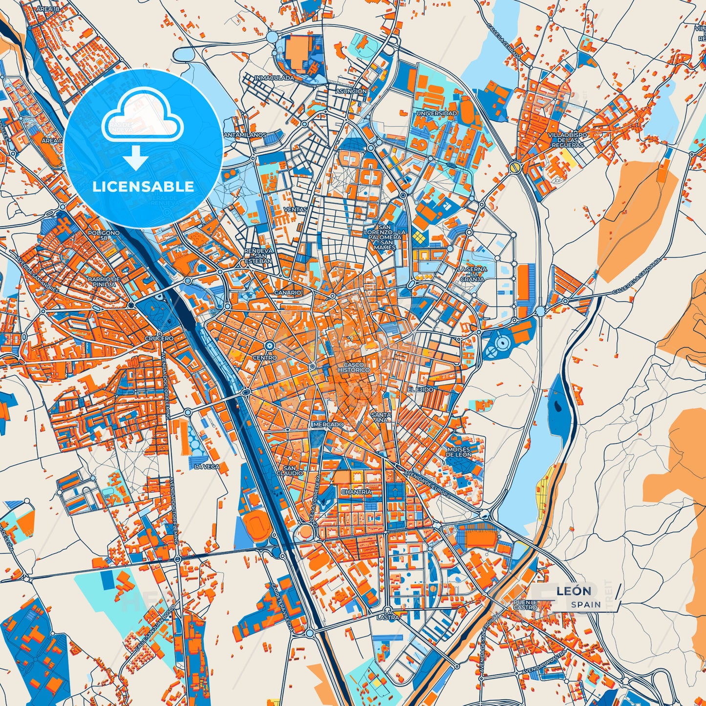 Canvas Print Template of León Street Map