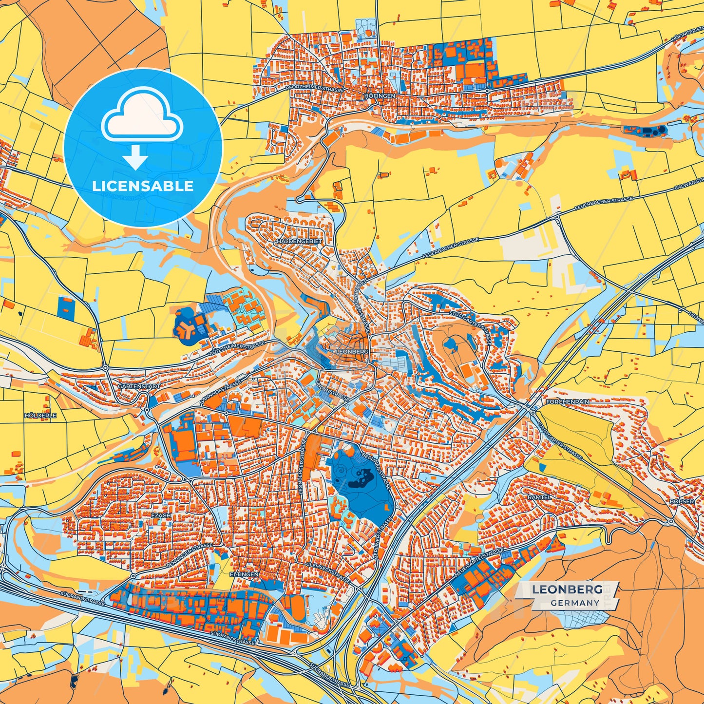 Canvas Print Template of Leonberg Street Map