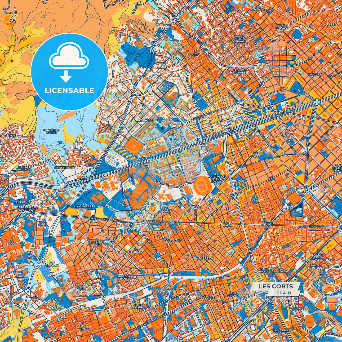 Canvas Print Template of les Corts Street Map