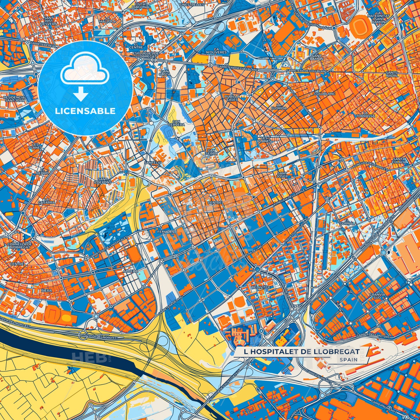 Canvas Print Template of L Hospitalet de Llobregat Street Map