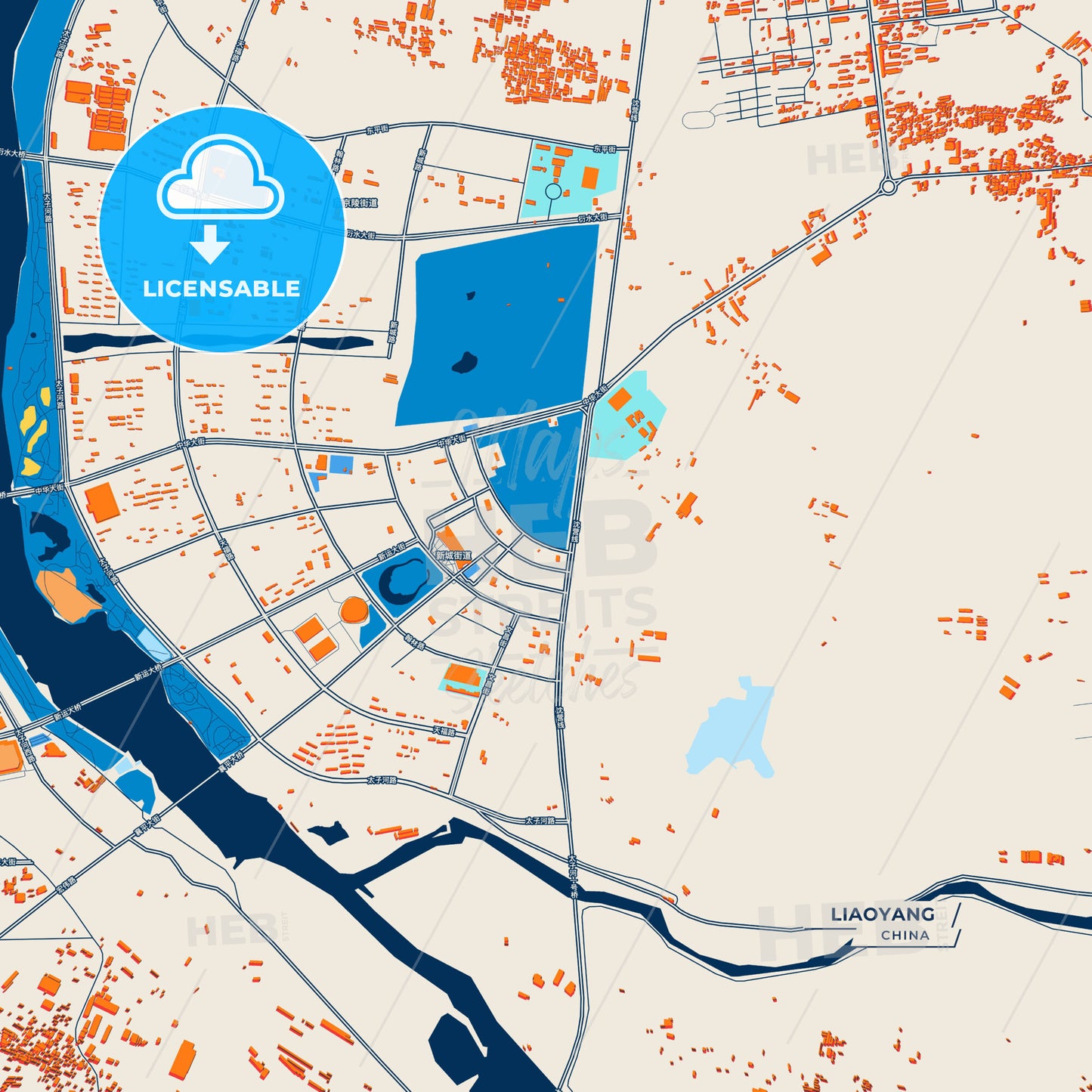 Canvas Print Template of Liaoyang Street Map