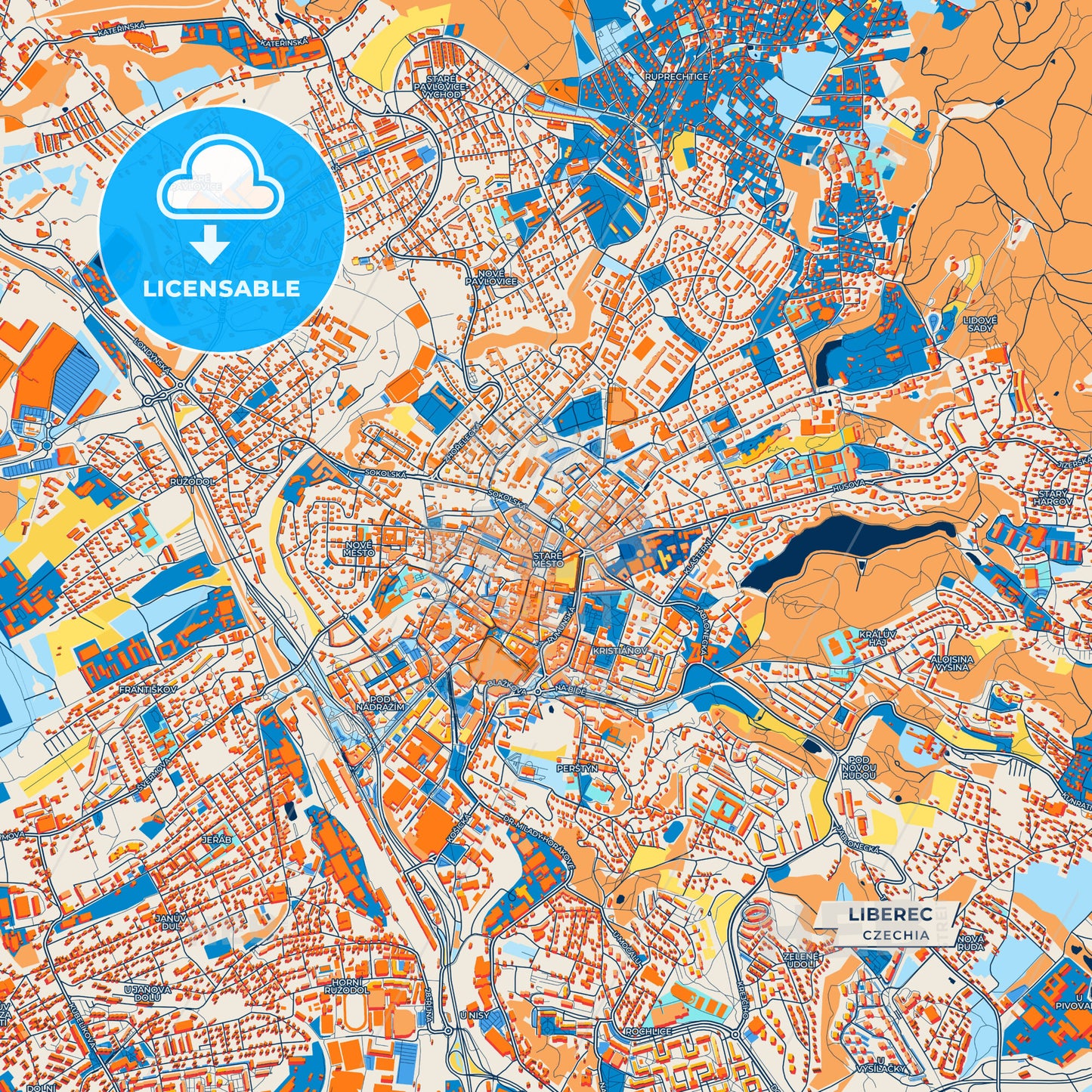 Canvas Print Template of Liberec Street Map