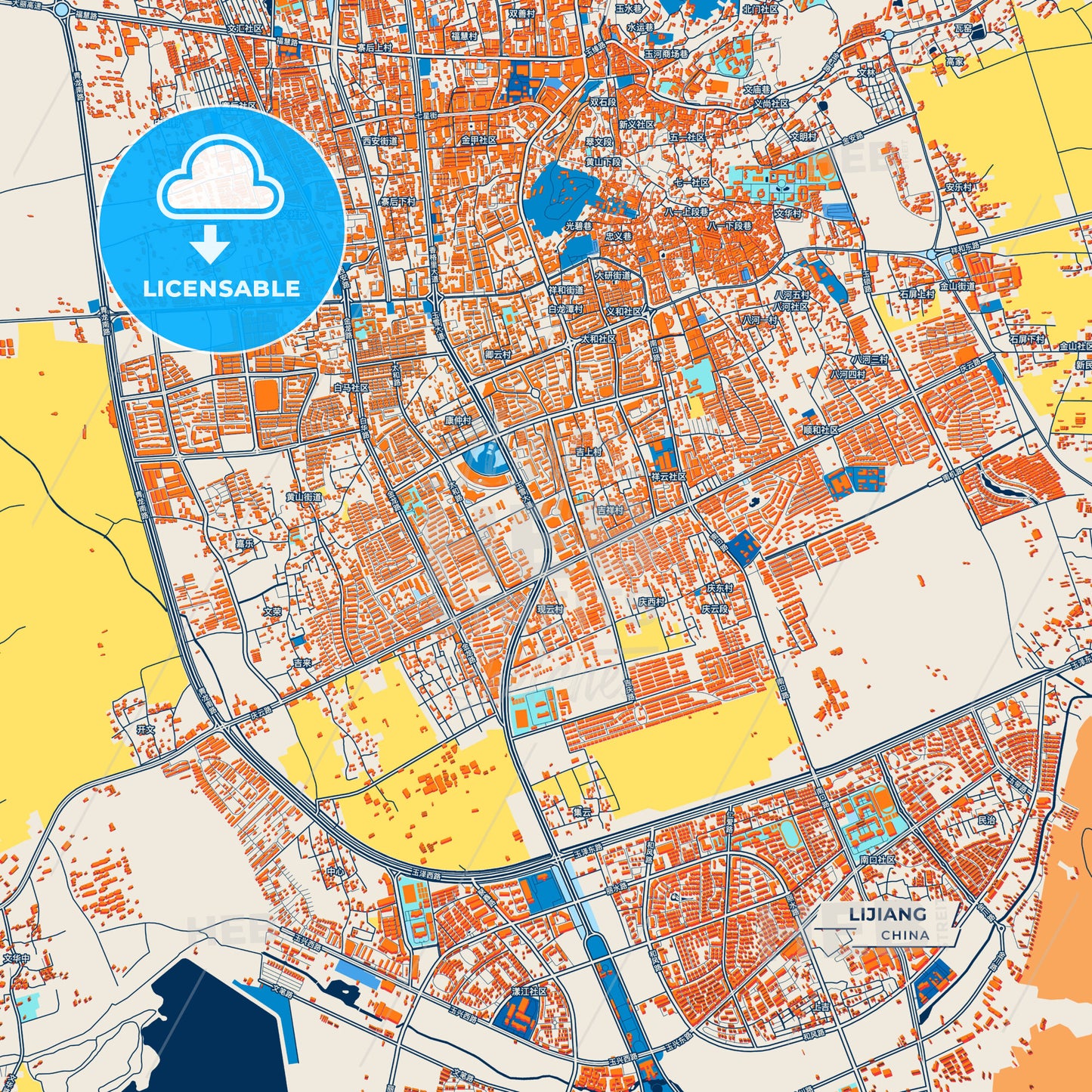 Canvas Print Template of Lijiang Street Map