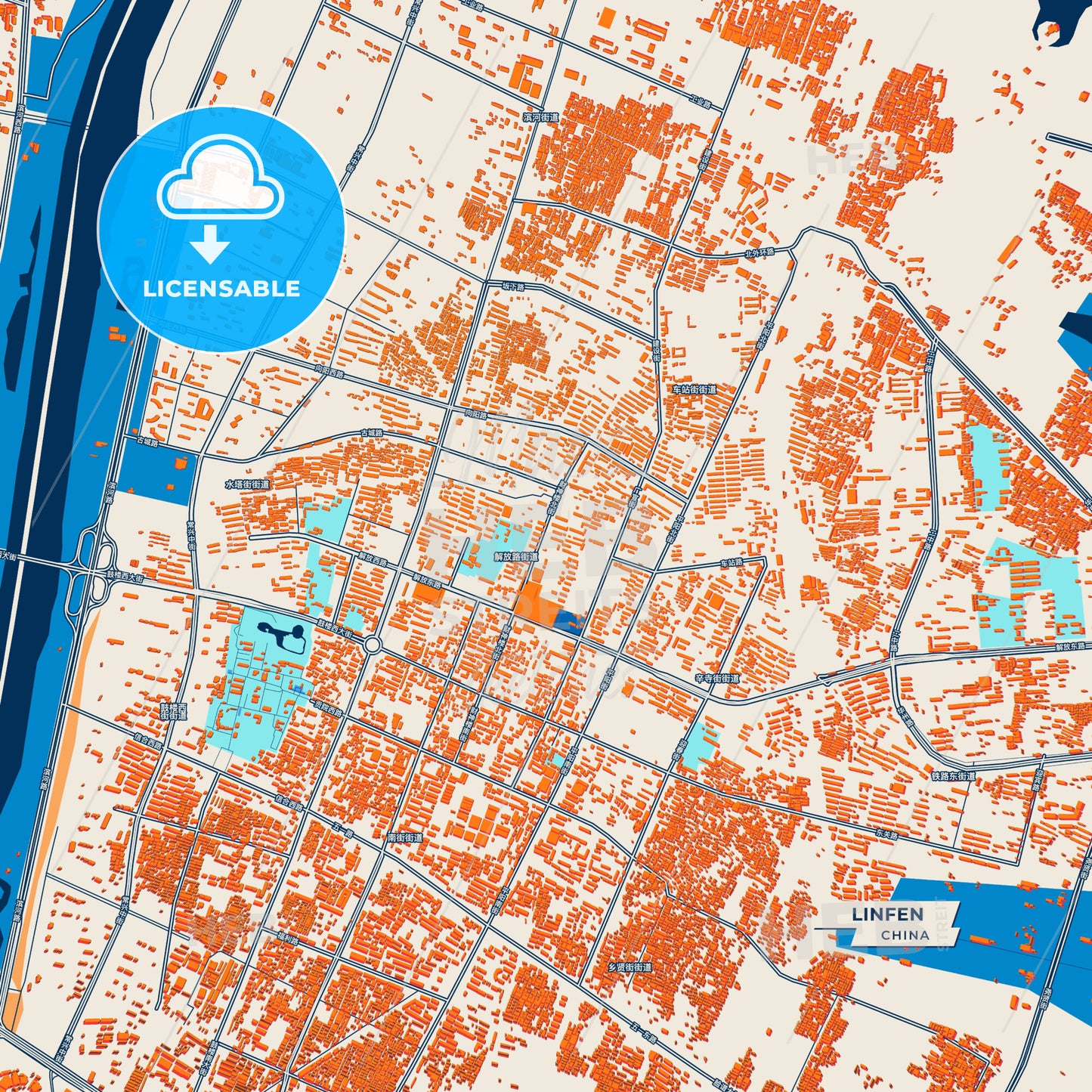 Canvas Print Template of Linfen Street Map