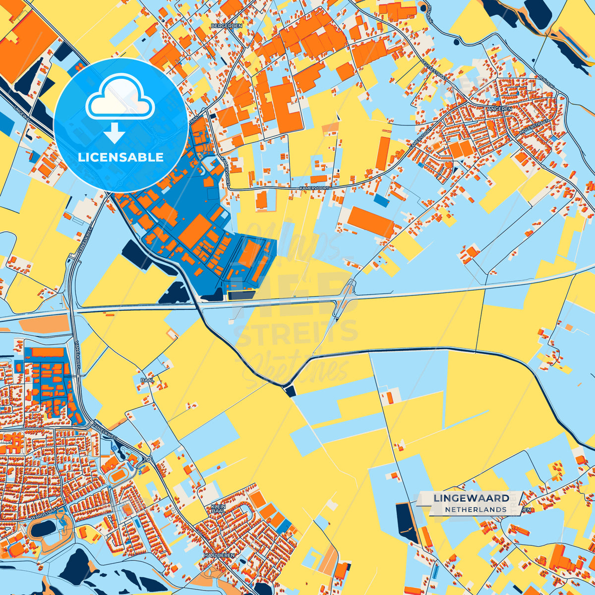 Canvas Print Template of Lingewaard Street Map