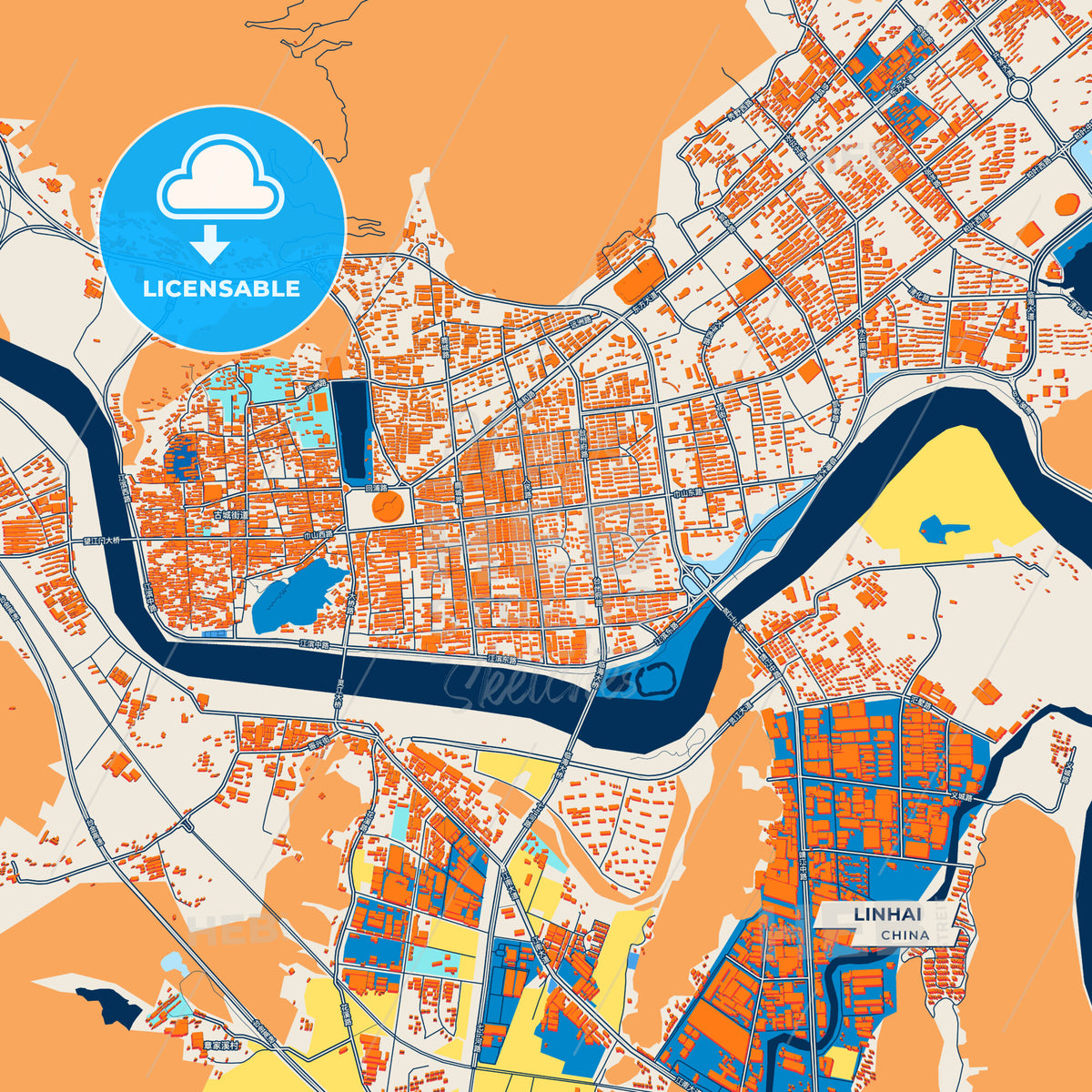 Canvas Print Template of Linhai Street Map