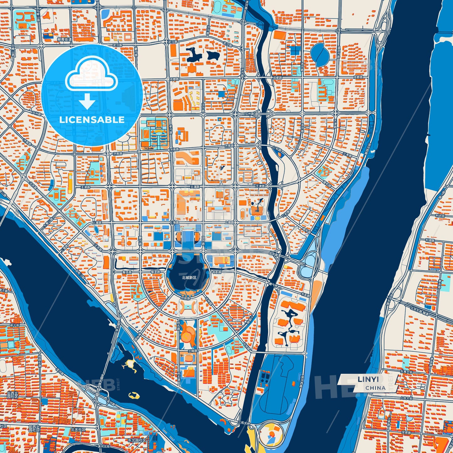 Canvas Print Template of Linyi Street Map