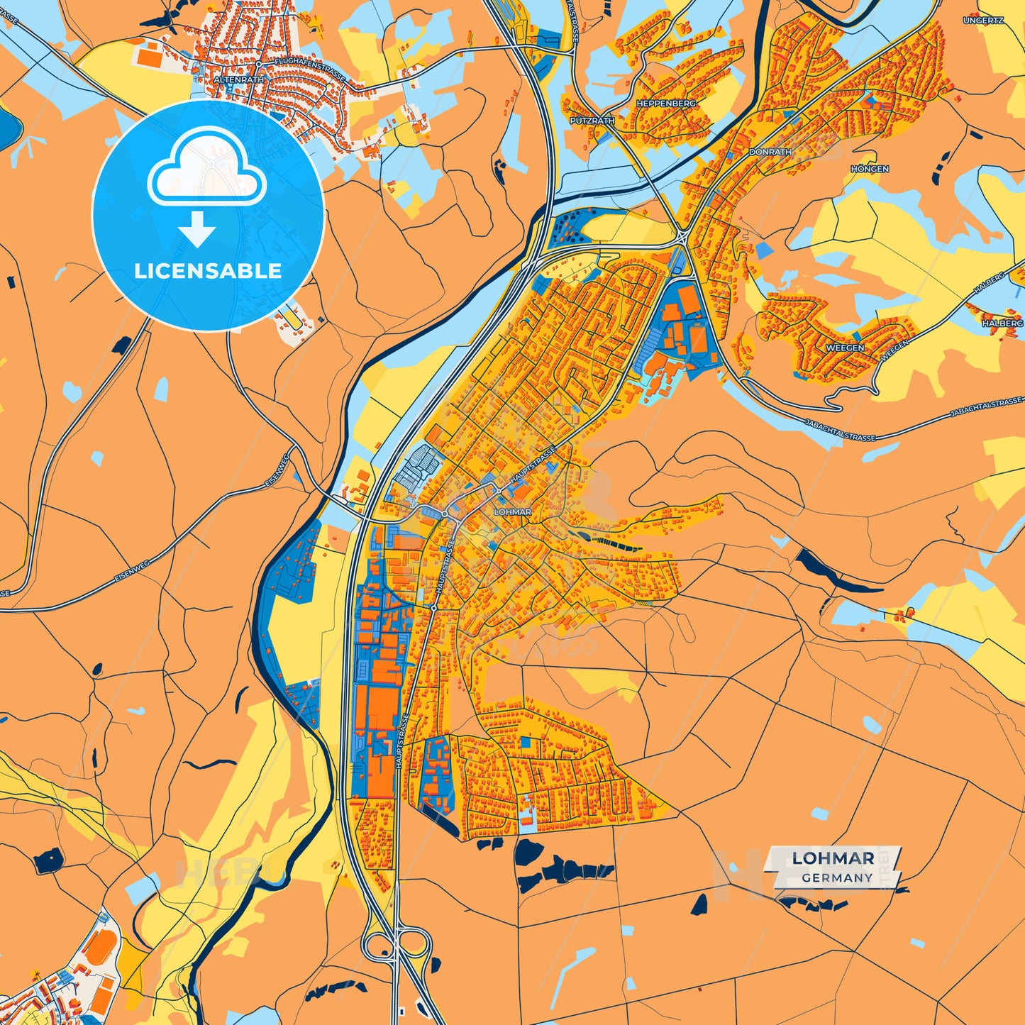 Canvas Print Template of Lohmar Street Map