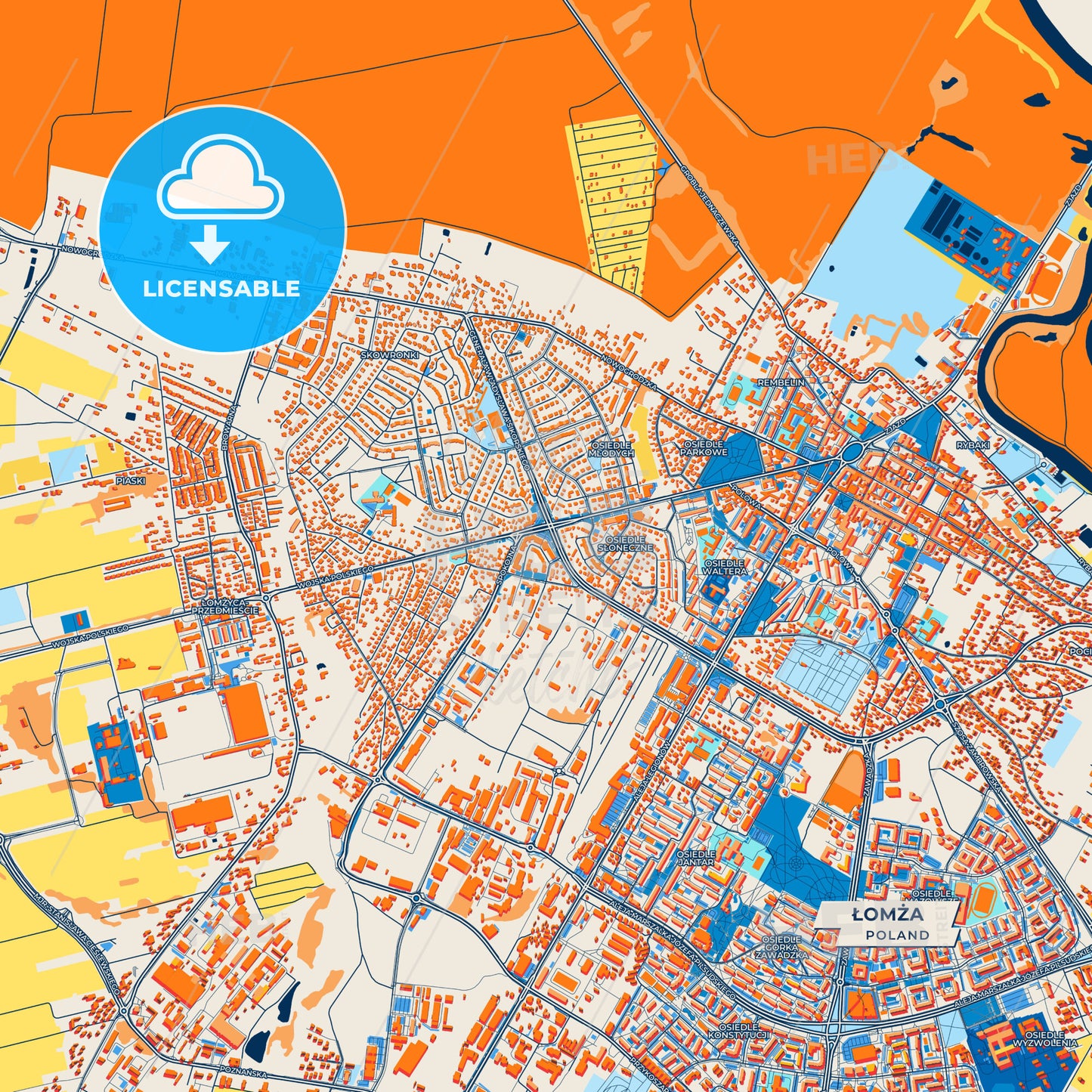 Canvas Print Template of Łomża Street Map