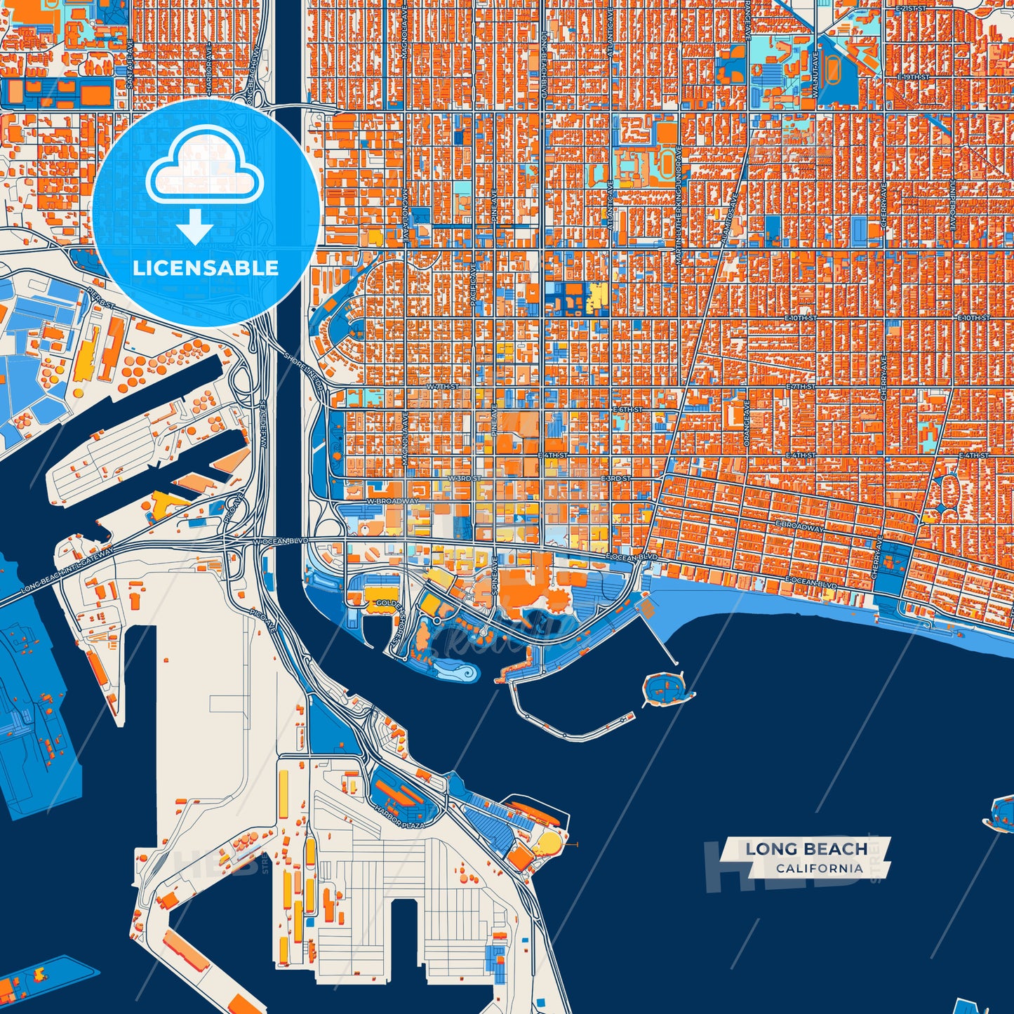 Canvas Print Template of Long Beach Street Map