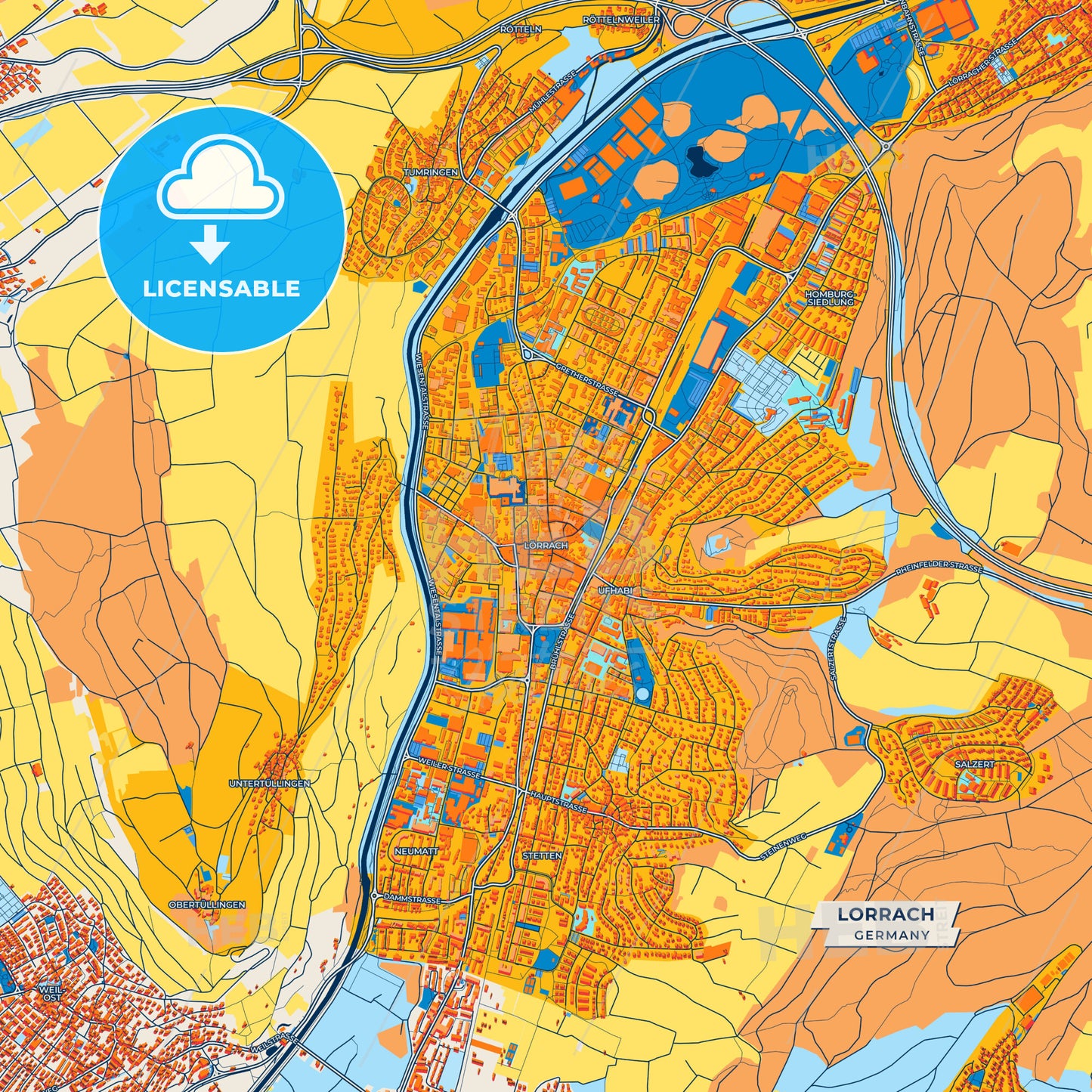 Canvas Print Template of Lorrach Street Map