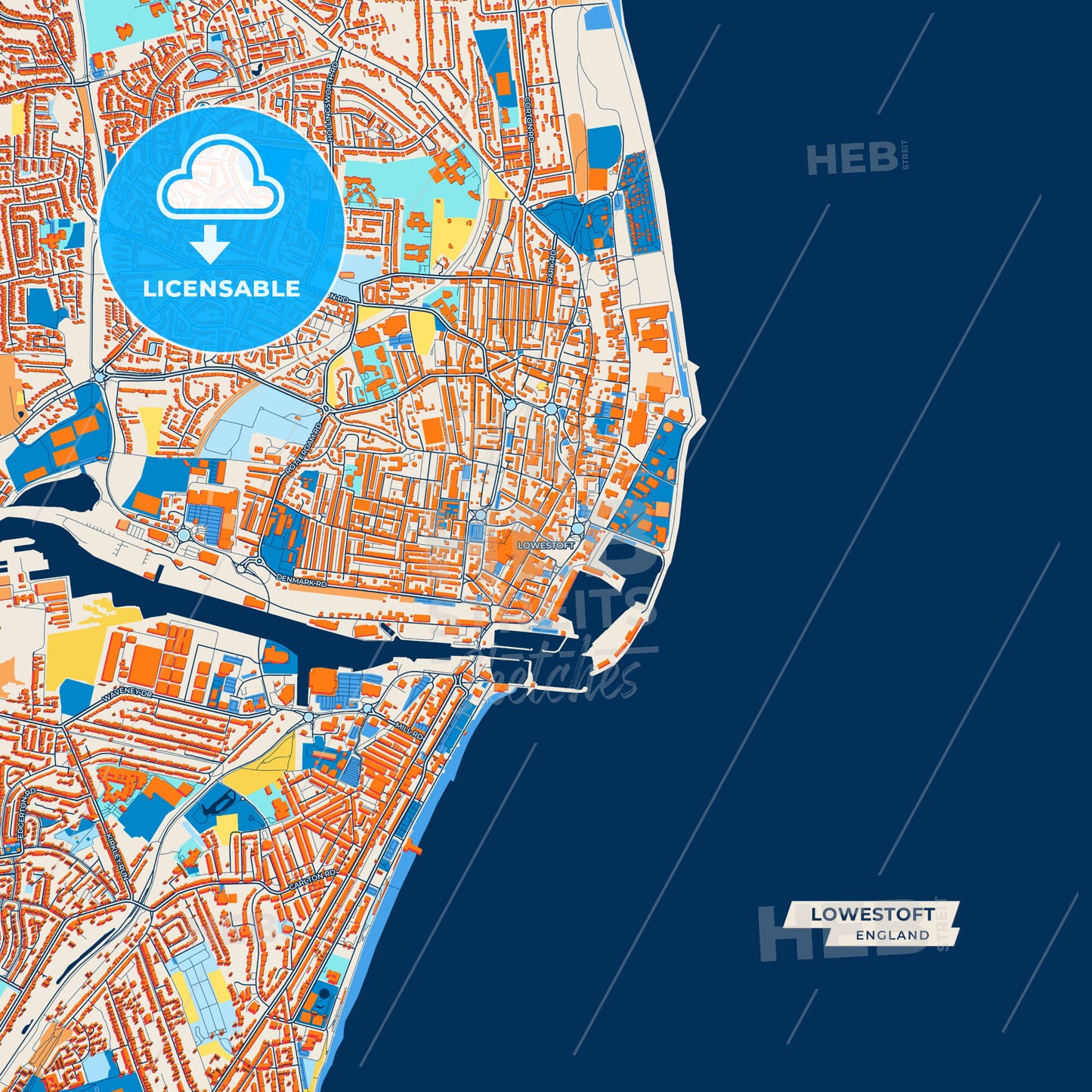 Canvas Print Template of Lowestoft Street Map