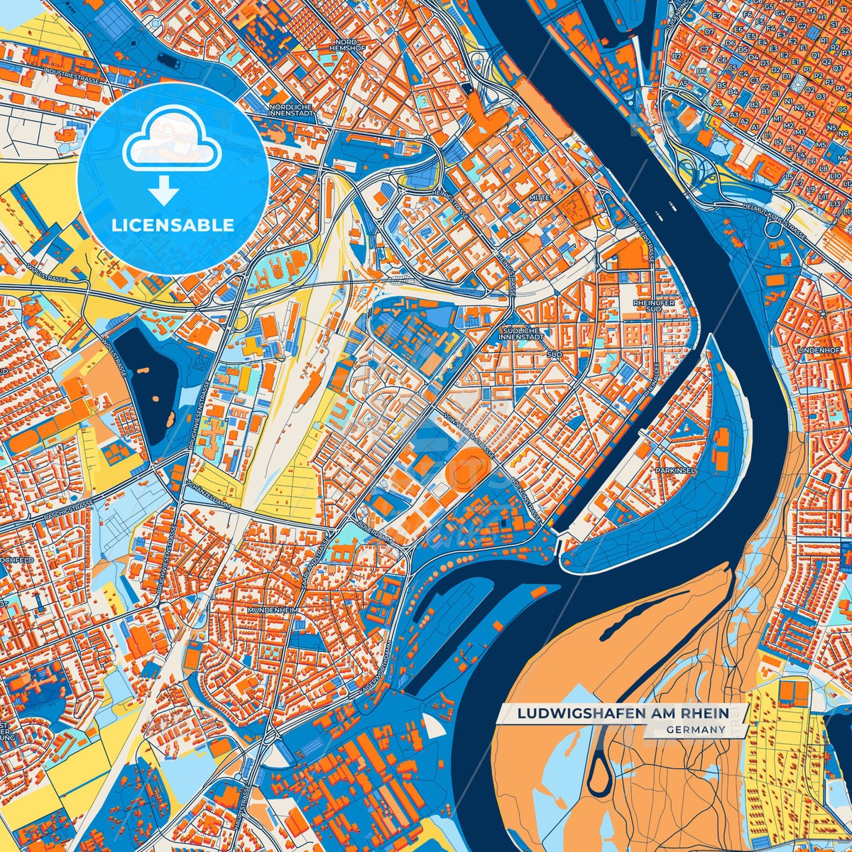 Canvas Print Template of Ludwigshafen am Rhein Street Map